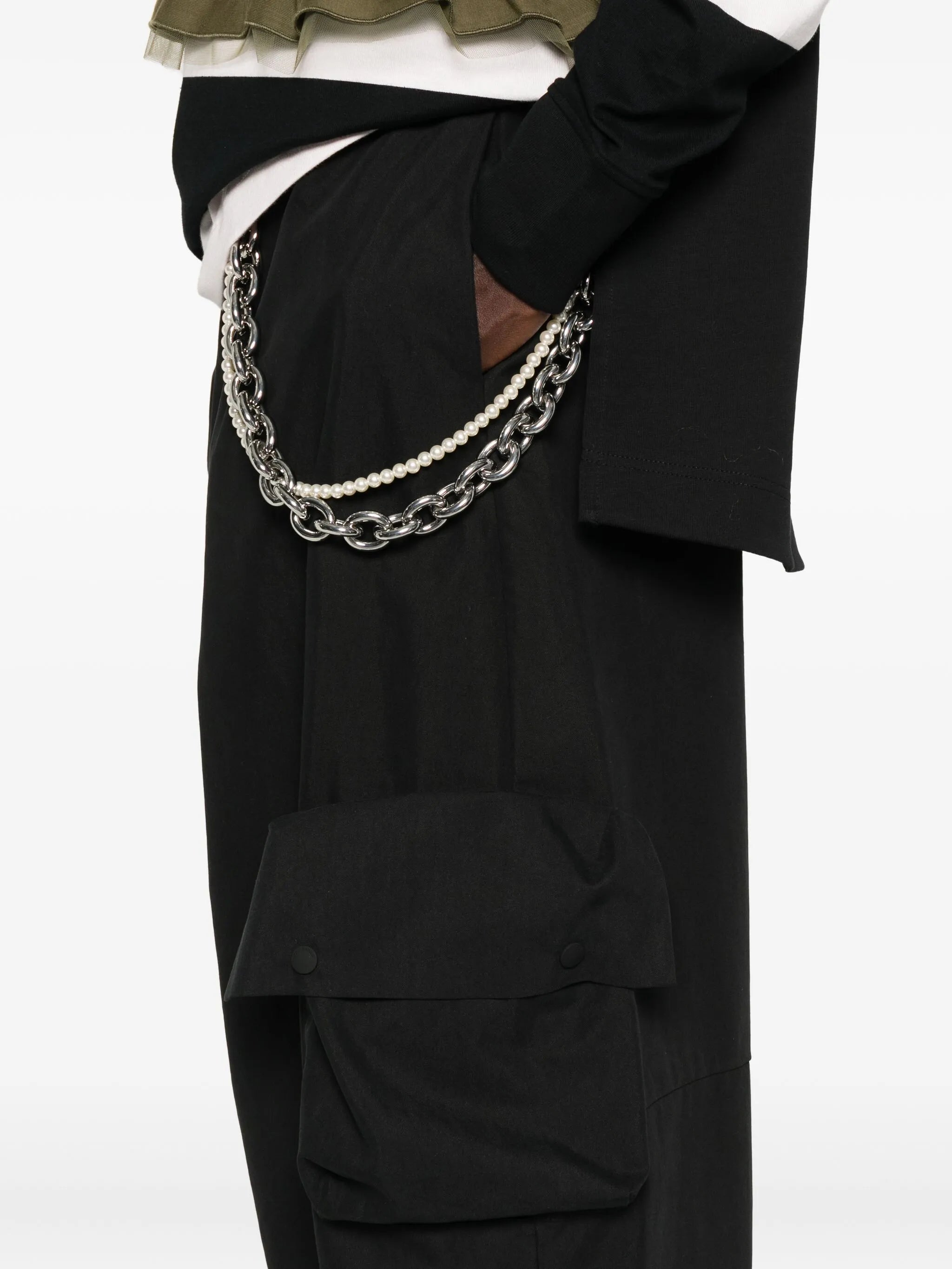 drawstring-fastening multi-pockets trousers