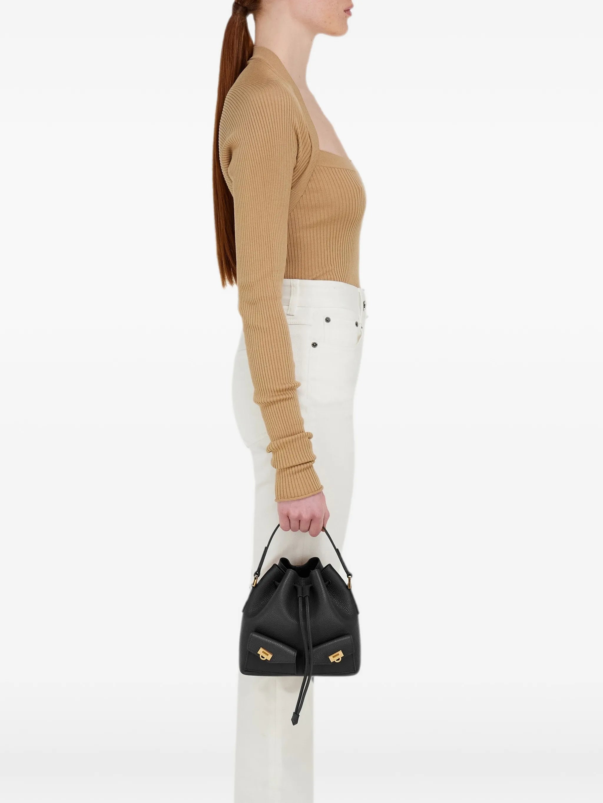 Gancini leather bucket bag
