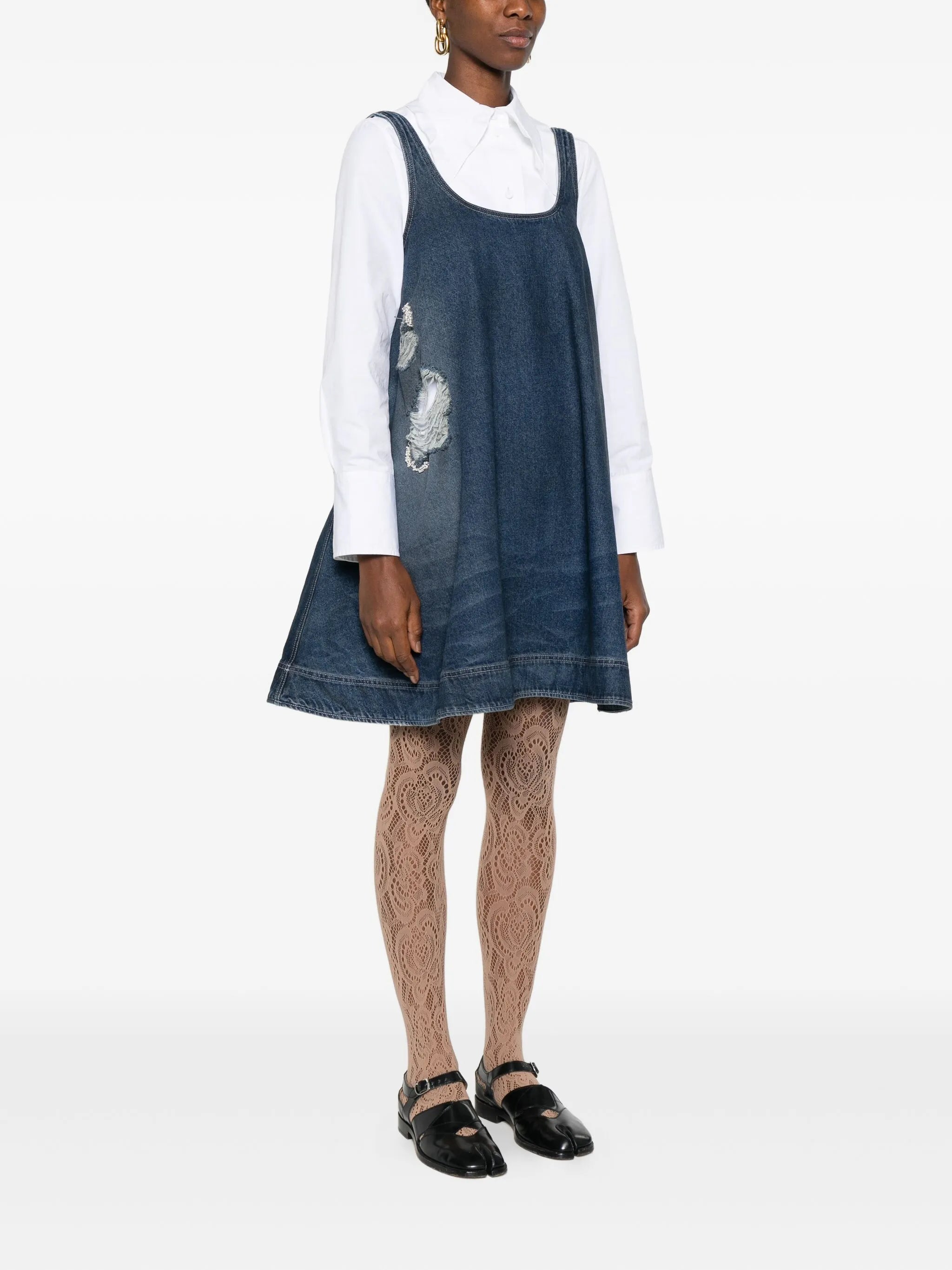 distressed-effect denim mini dress