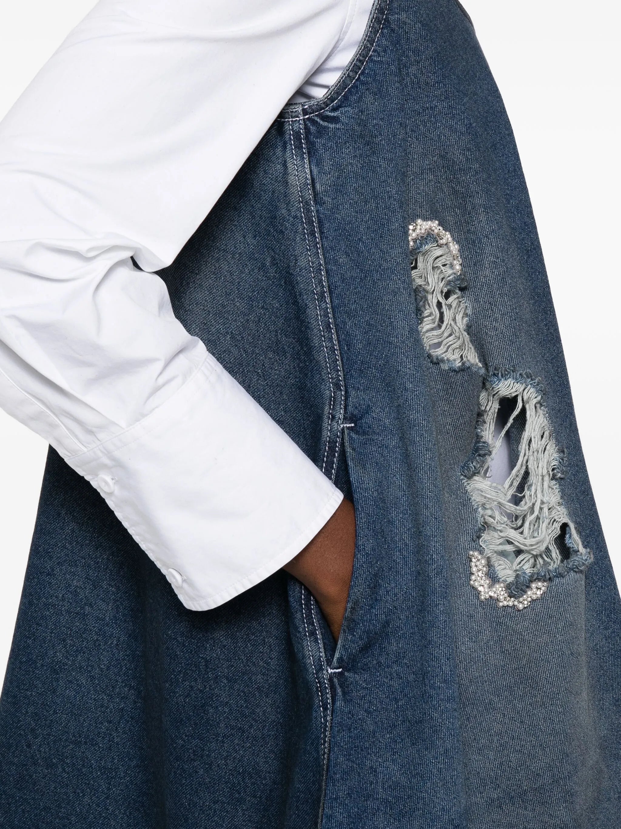 distressed-effect denim mini dress