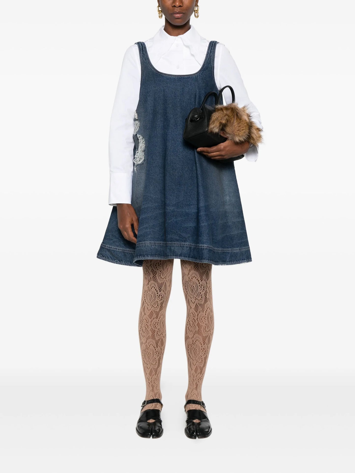 distressed-effect denim mini dress