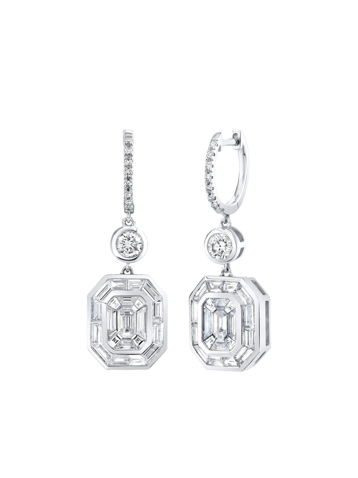 18K white gold illusion diamond drop earrings