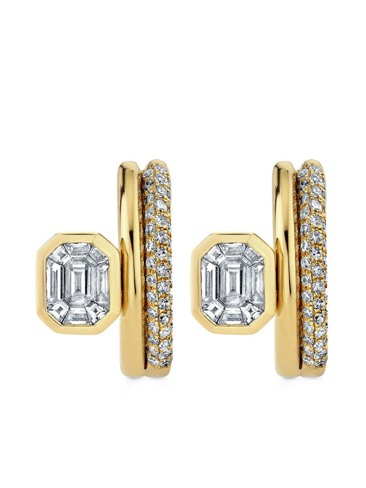 18K yellow gold floating bezel diamond earrings