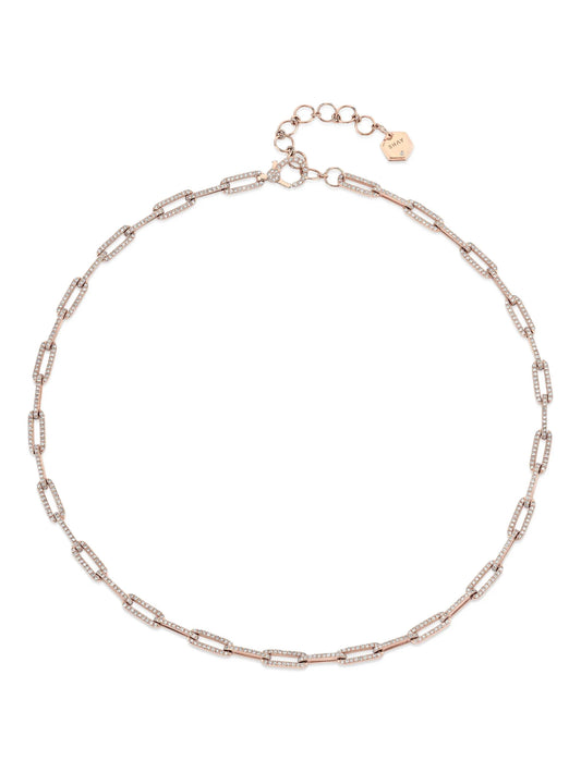 18K rose gold diamond cable-link chain necklace