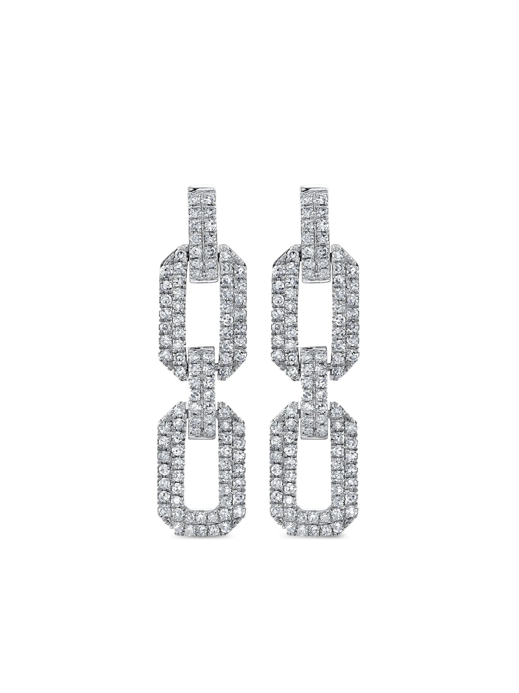 18K white gold flat geo link diamond earrings