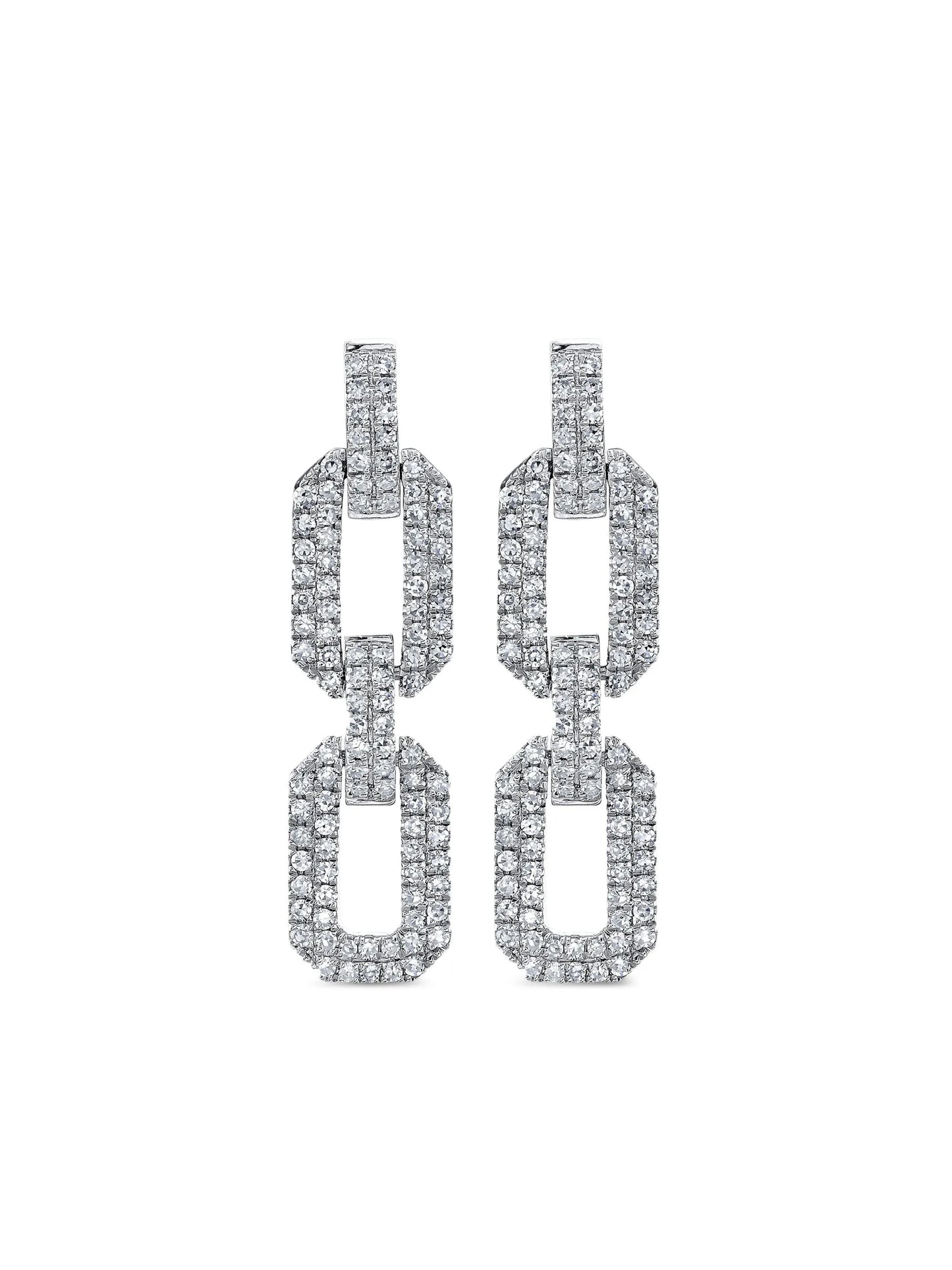 18K white gold flat geo link diamond earrings