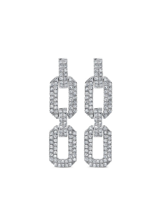 18K white gold flat geo link diamond earrings