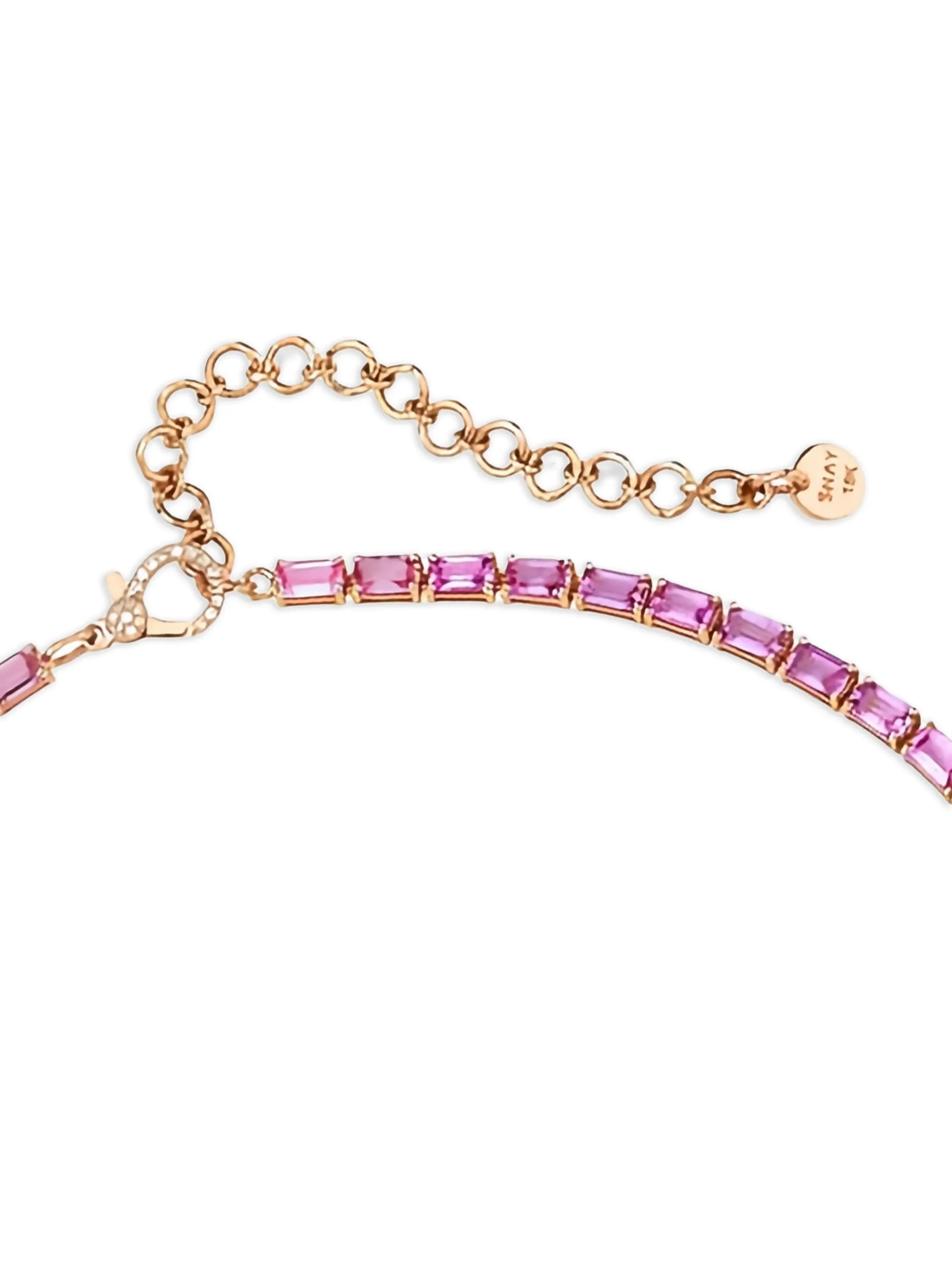 18K rose gold pink sapphire and diamond tennis necklace