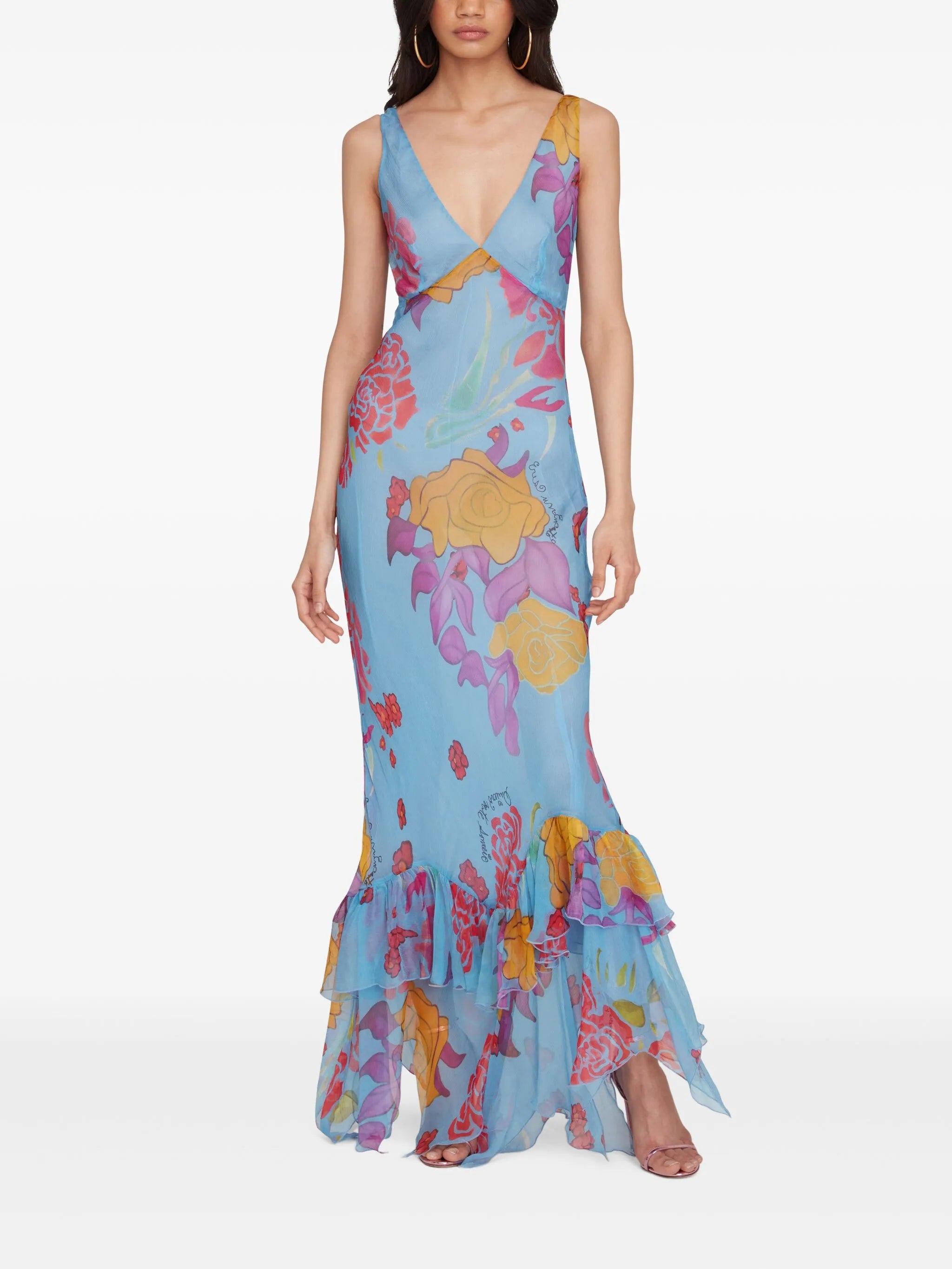 Flores chiffon maxi dress
