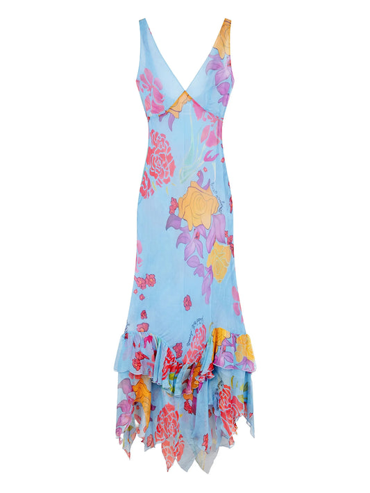 Flores chiffon maxi dress