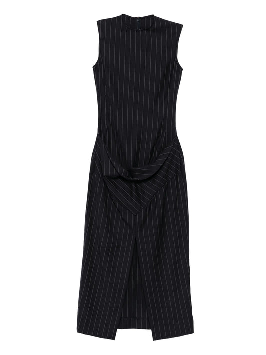 striped-patern sleeveless midi dress