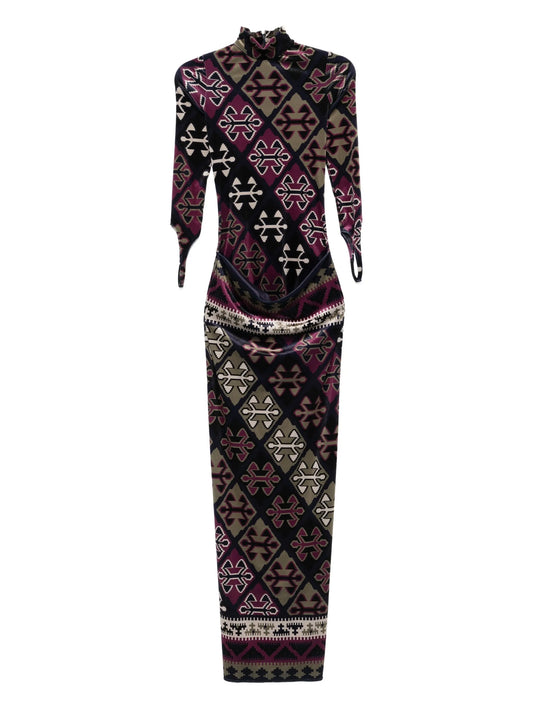 carpet-printed velvet maxi dress