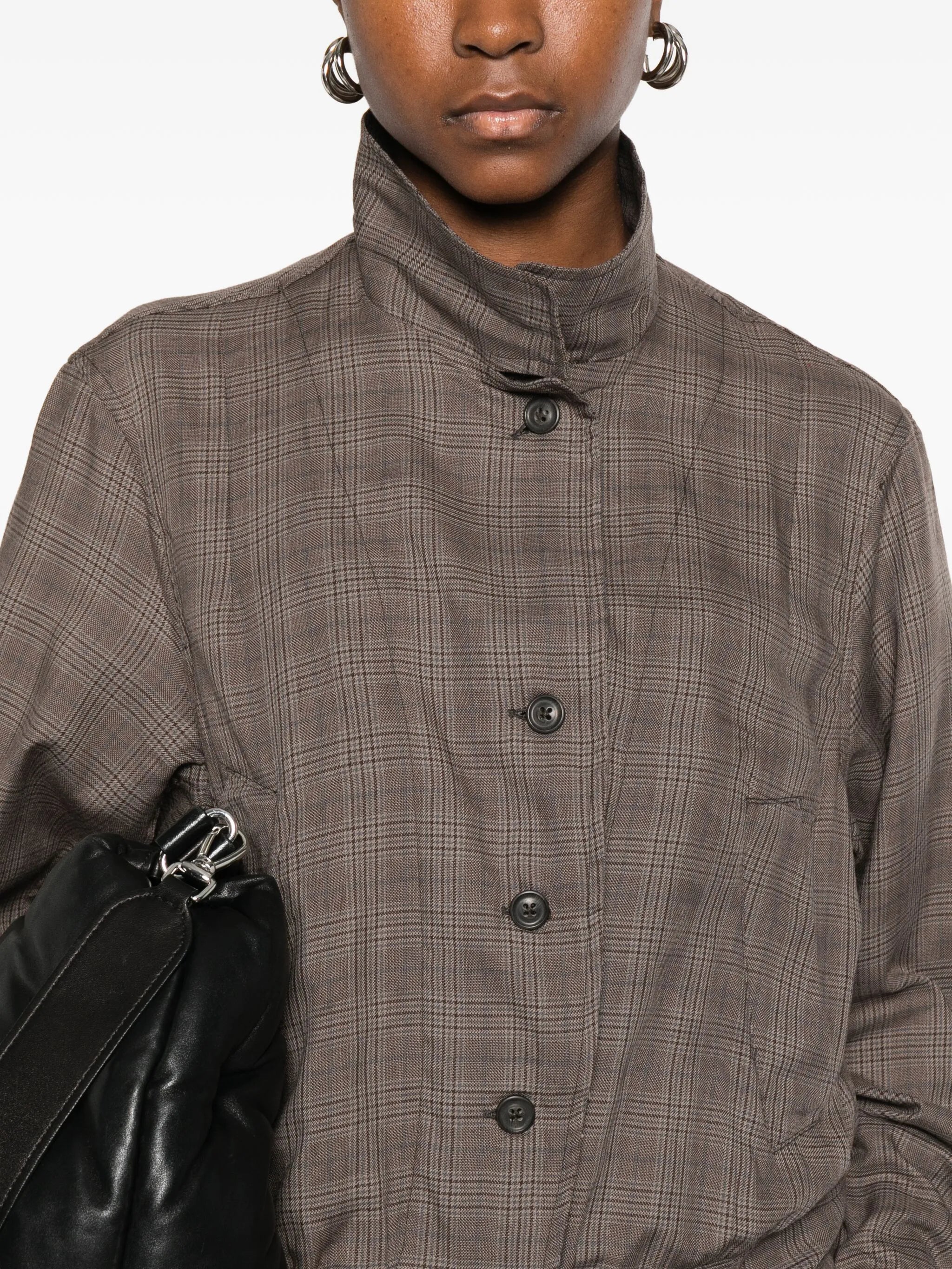 checked button-up bomber jacket