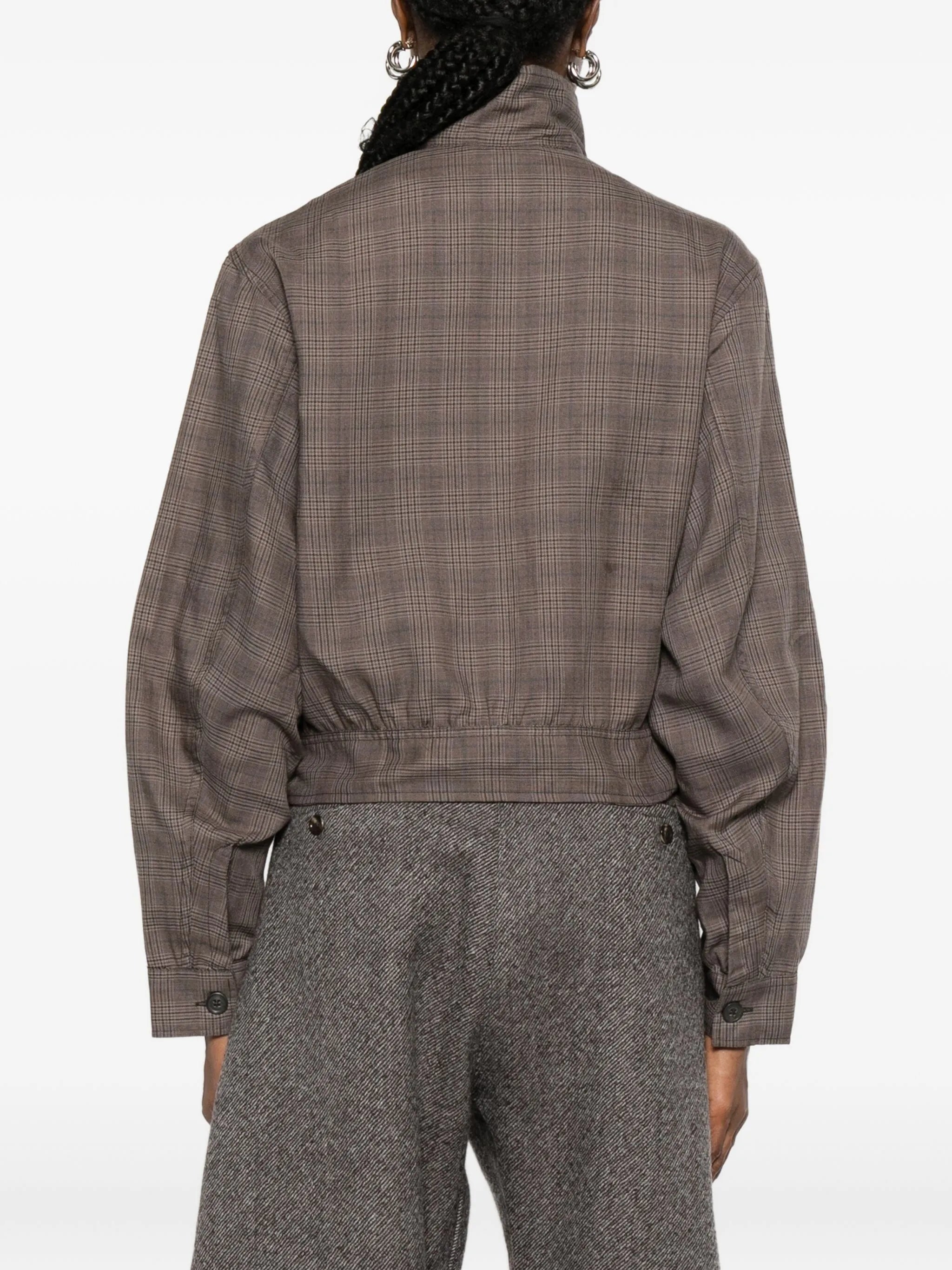 checked button-up bomber jacket