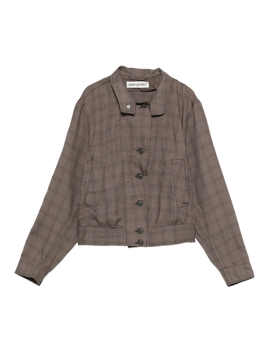 checked button-up bomber jacket