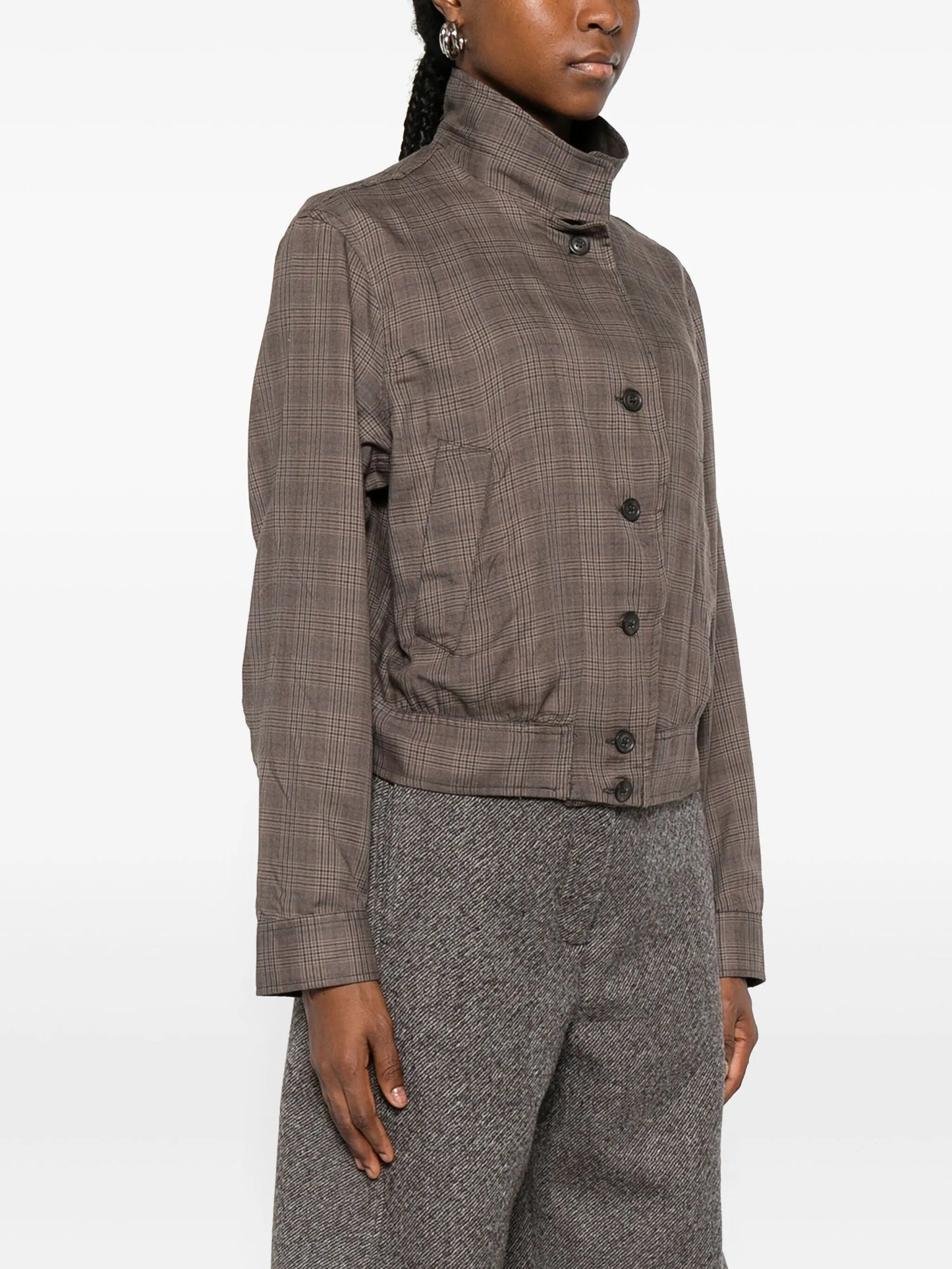 checked button-up bomber jacket