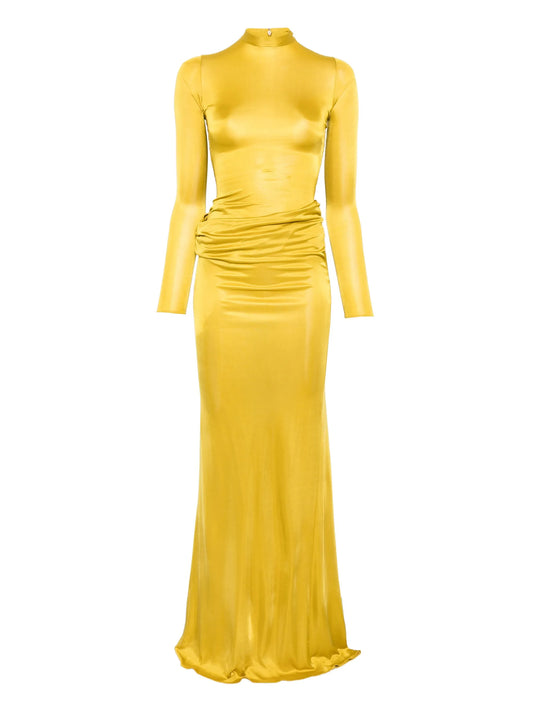 Caryatide high-neck draped maxi dress