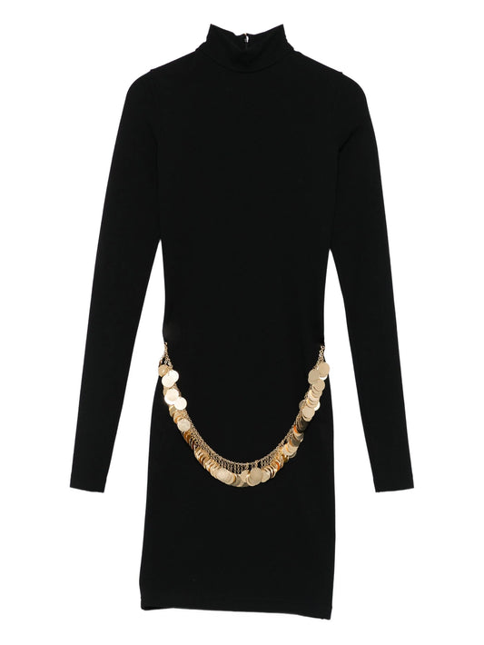 coin-embellished high-neck mini dress