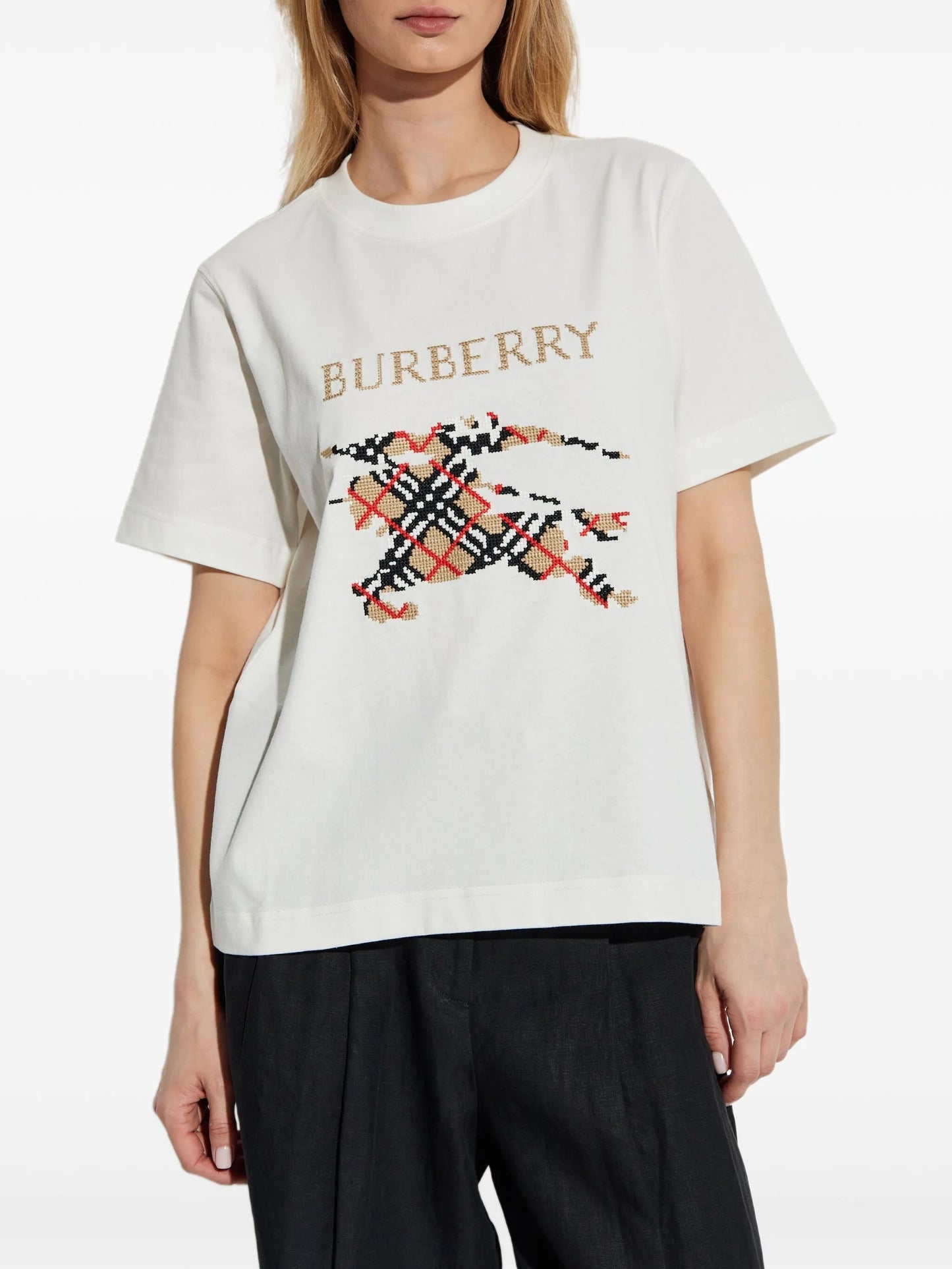 check-motif graphic T-shirt