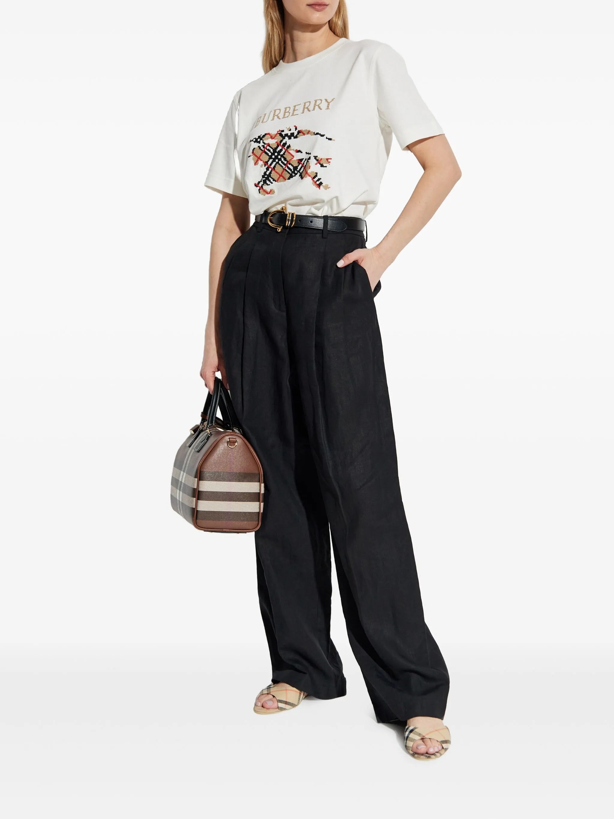 check-motif graphic T-shirt