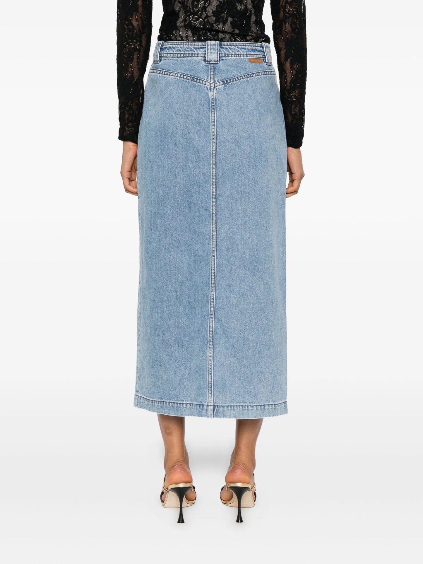 button-front flap-pocket skirt