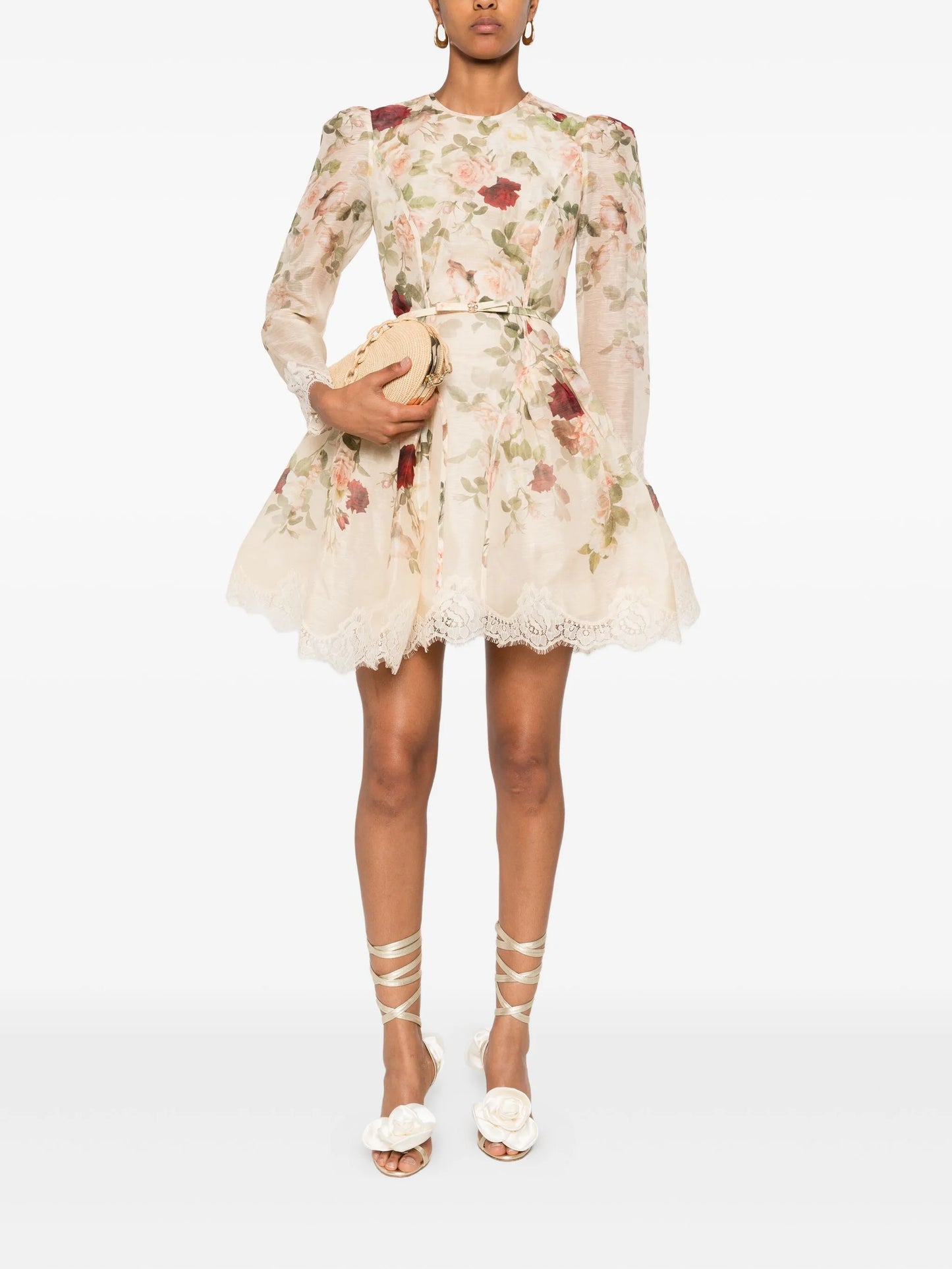 Story floral lace-trimmed mini dress