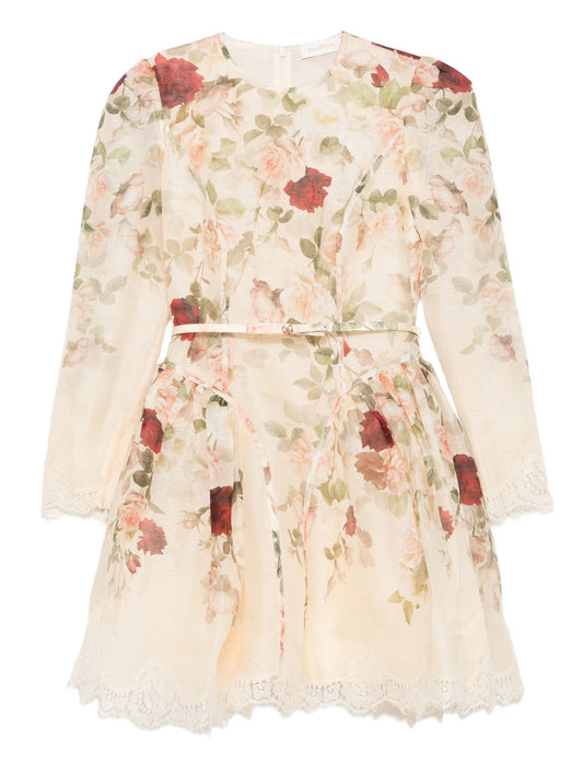 Story floral lace-trimmed mini dress