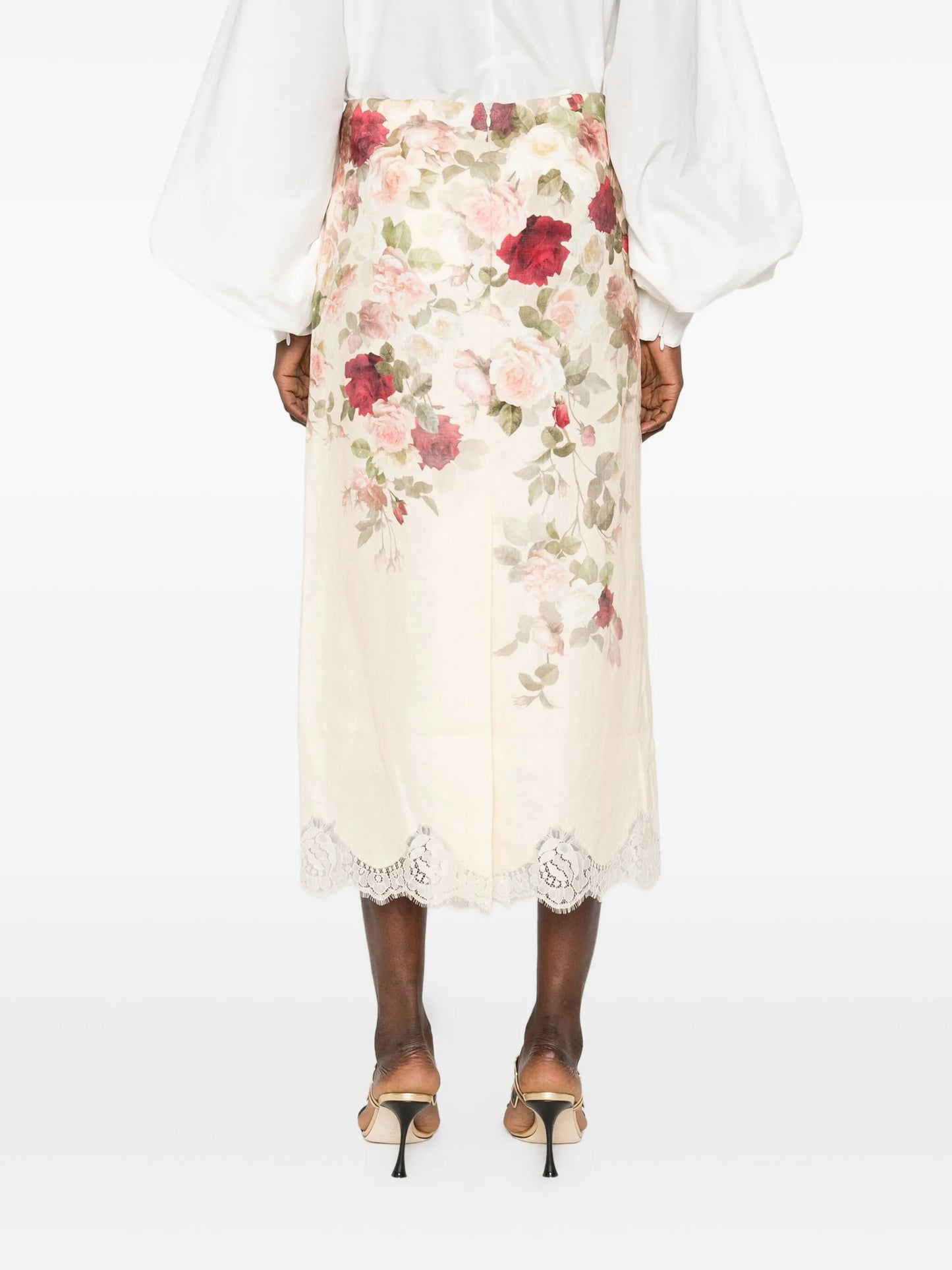 floral-print lace-trimmed skirt