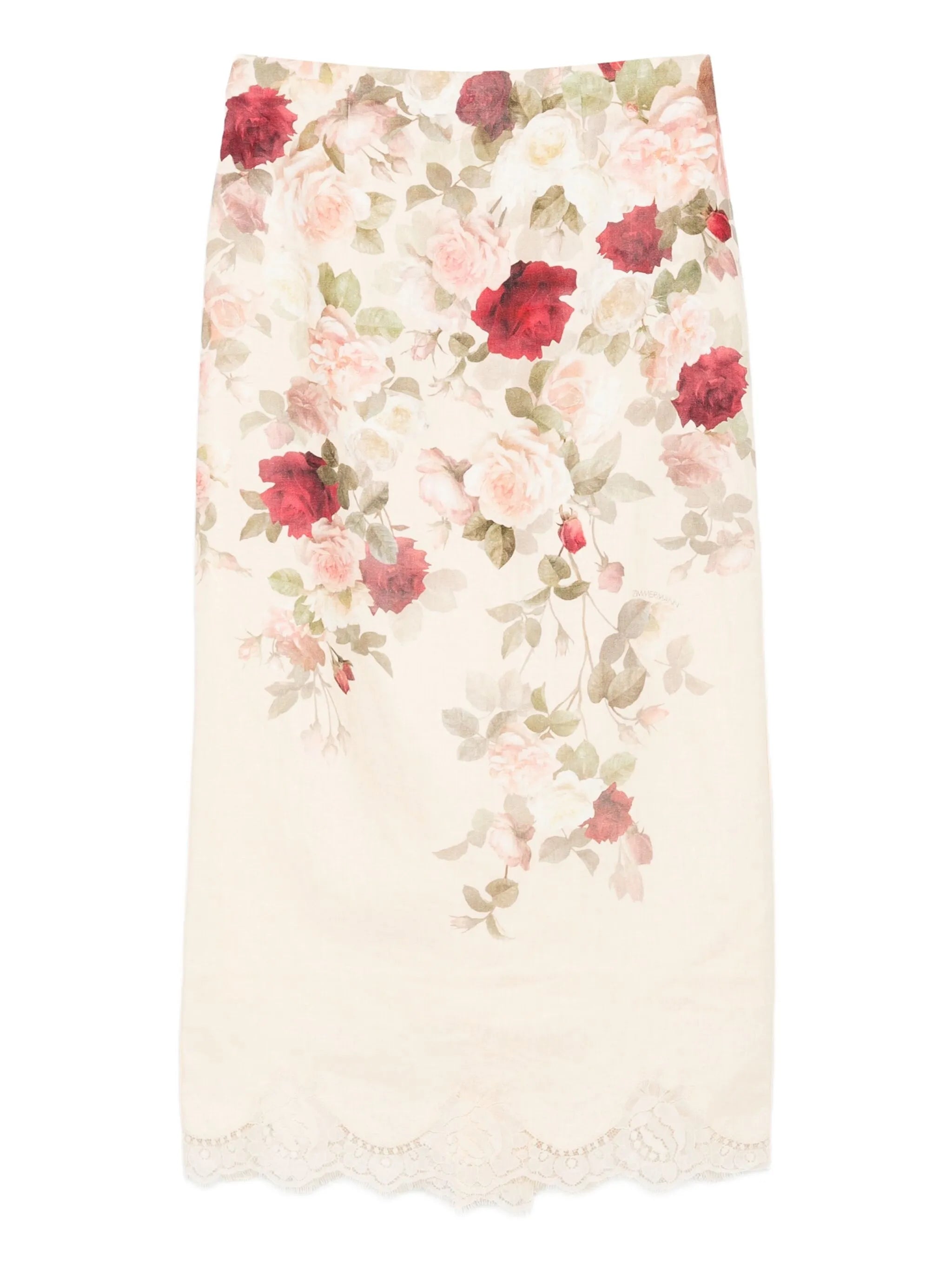 floral-print lace-trimmed skirt