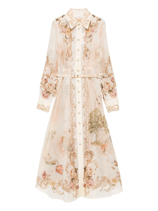 floral-print buttoned midi dress