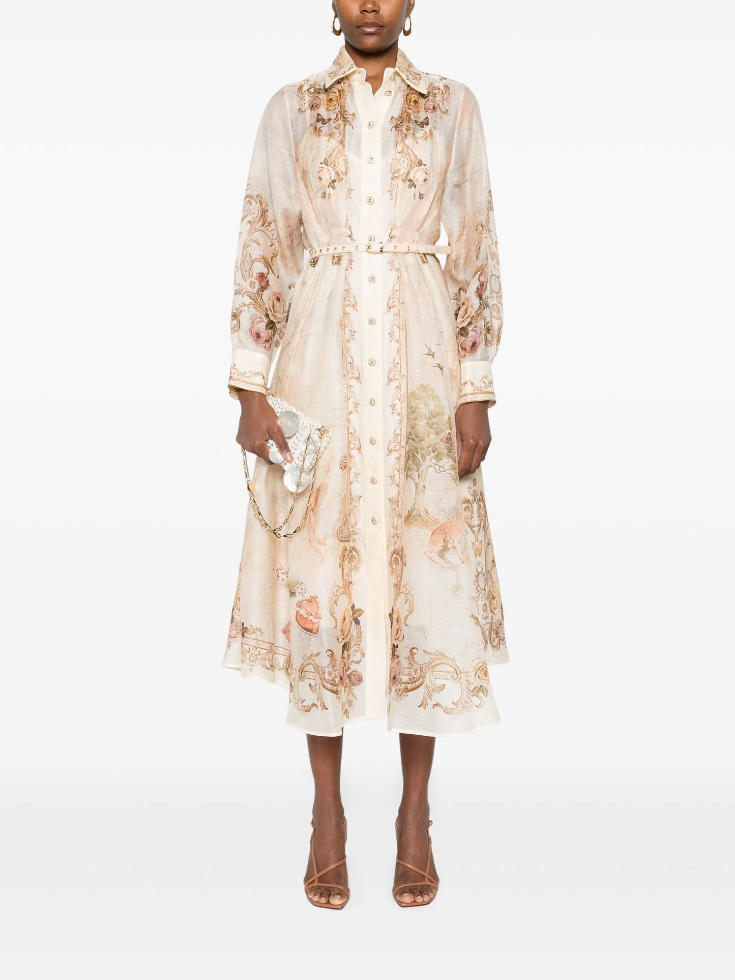 floral-print buttoned midi dress