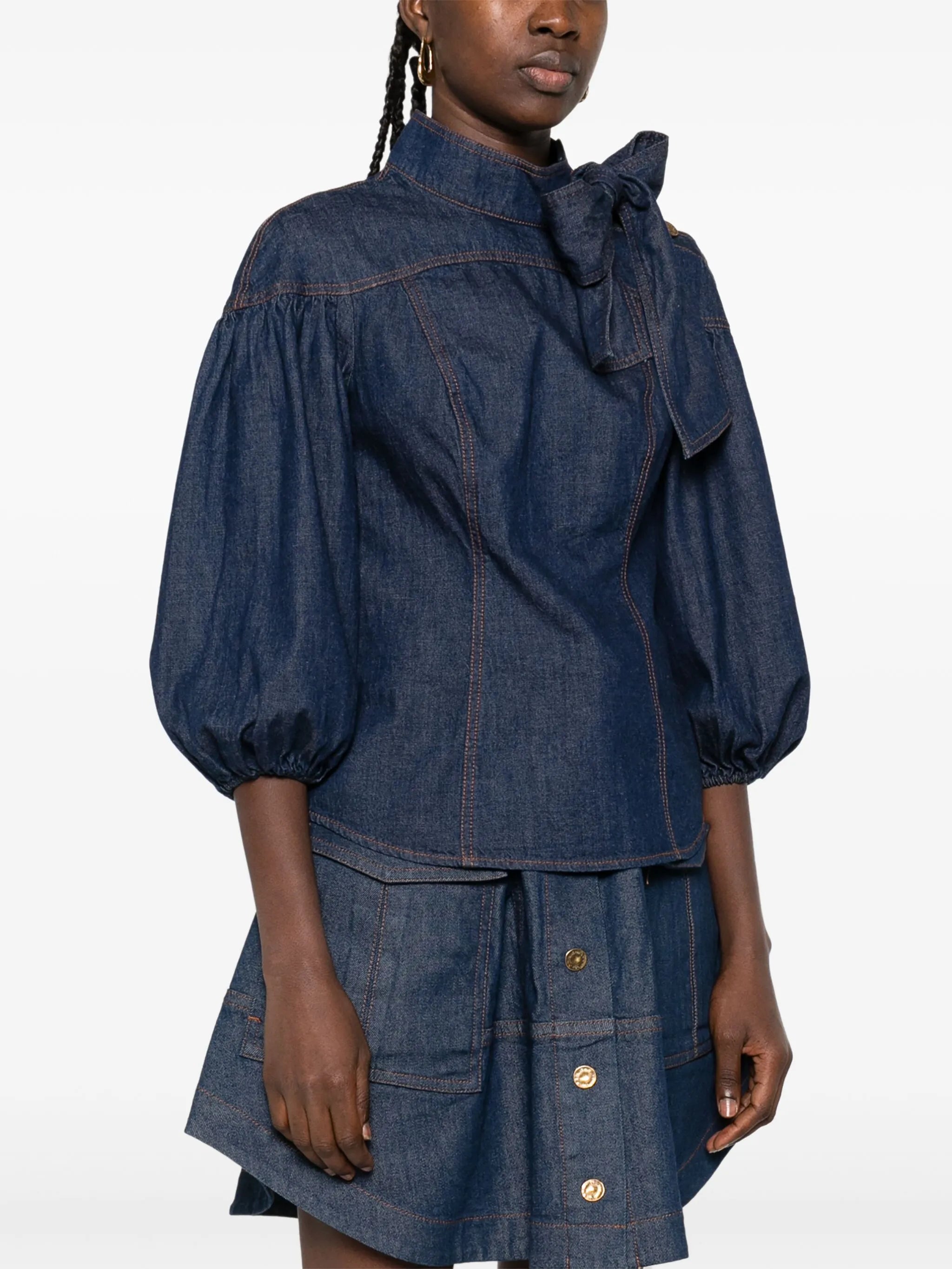 bow-detailed puff-sleeve blouse