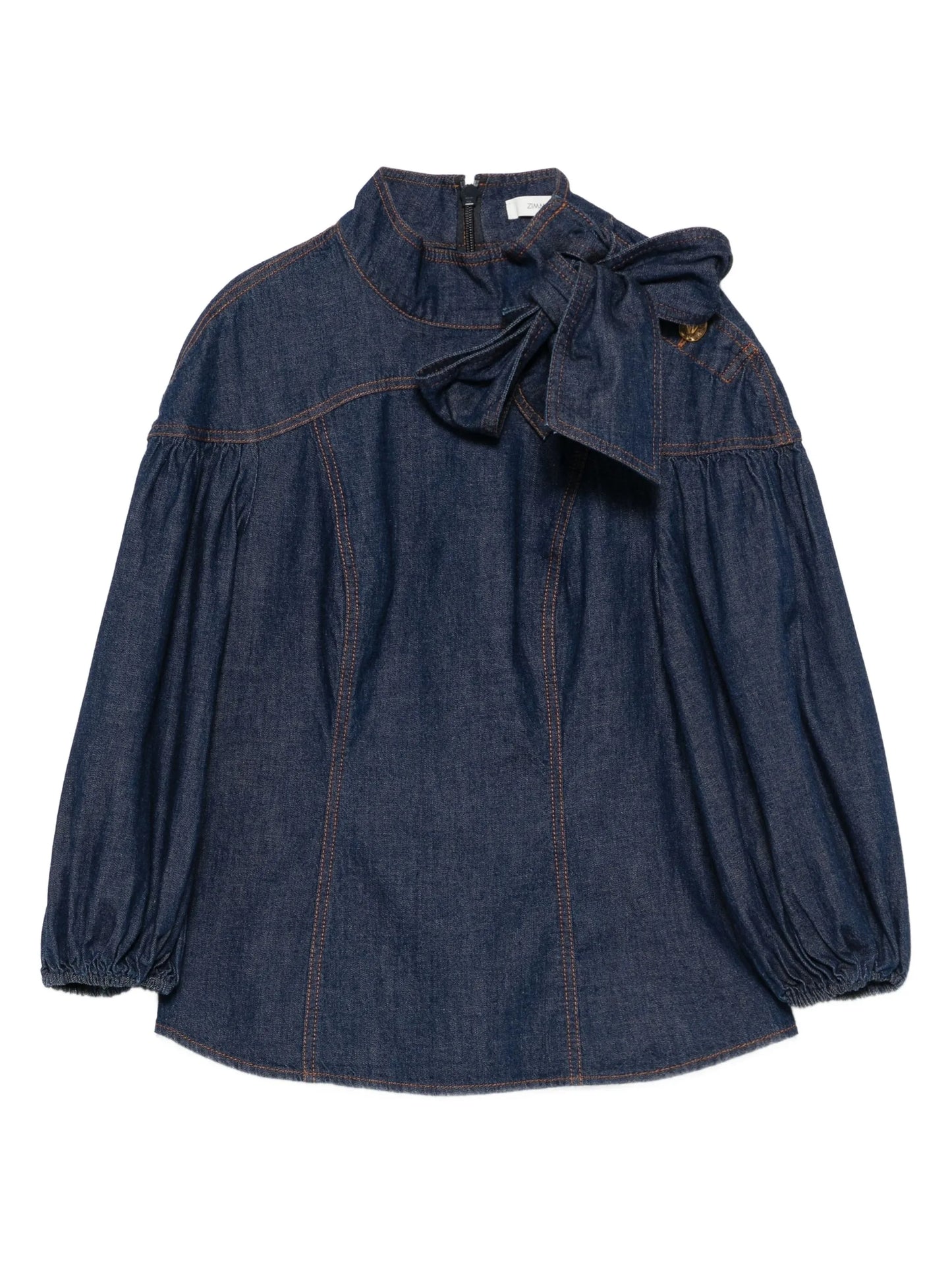 bow-detailed puff-sleeve blouse