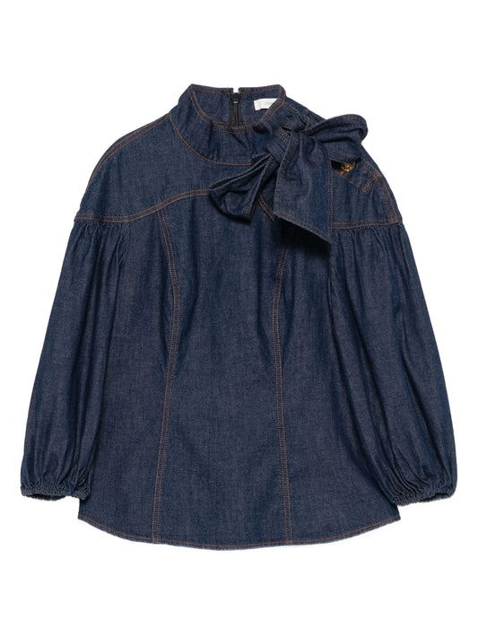 bow-detailed puff-sleeve blouse