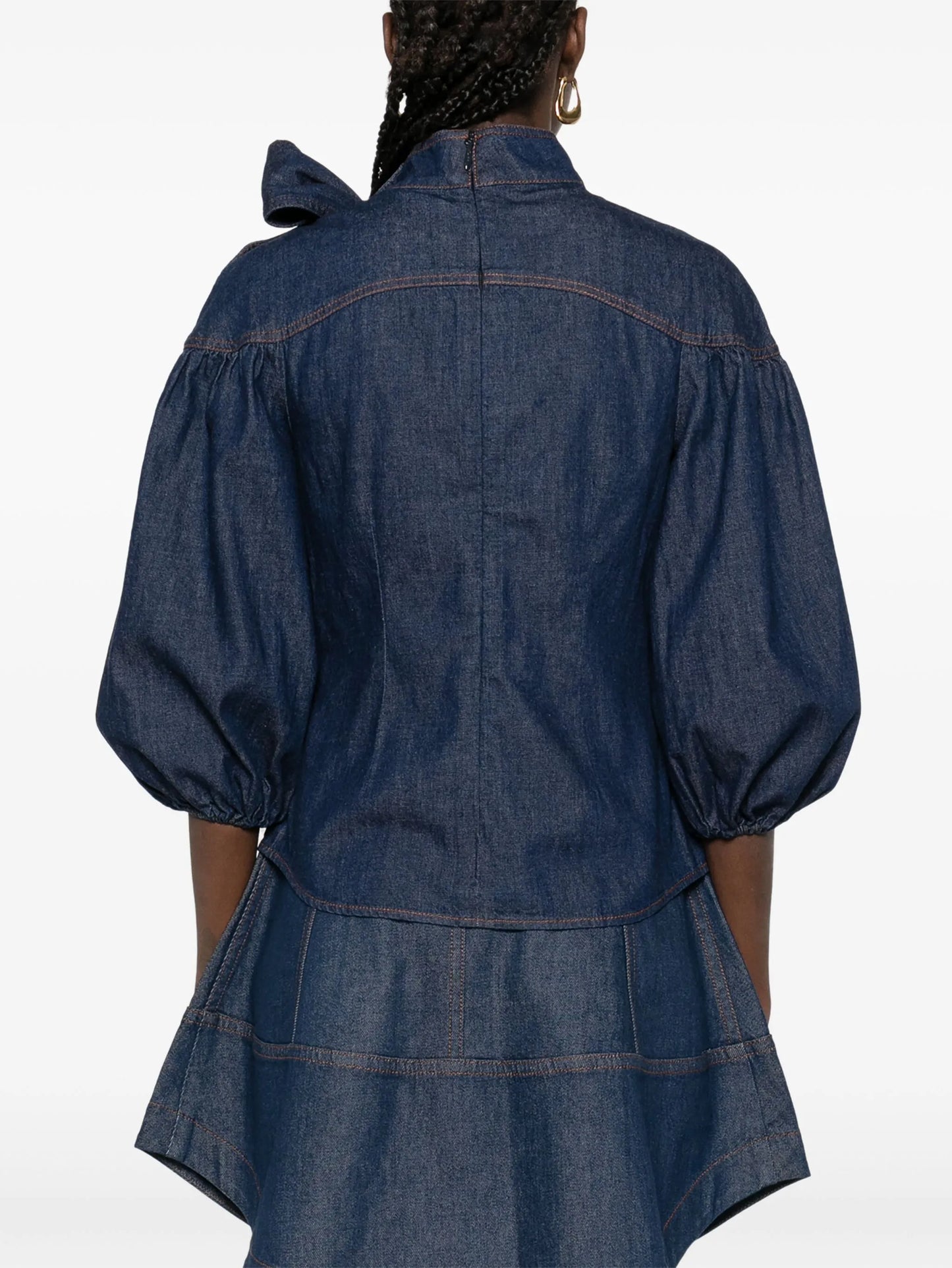bow-detailed puff-sleeve blouse