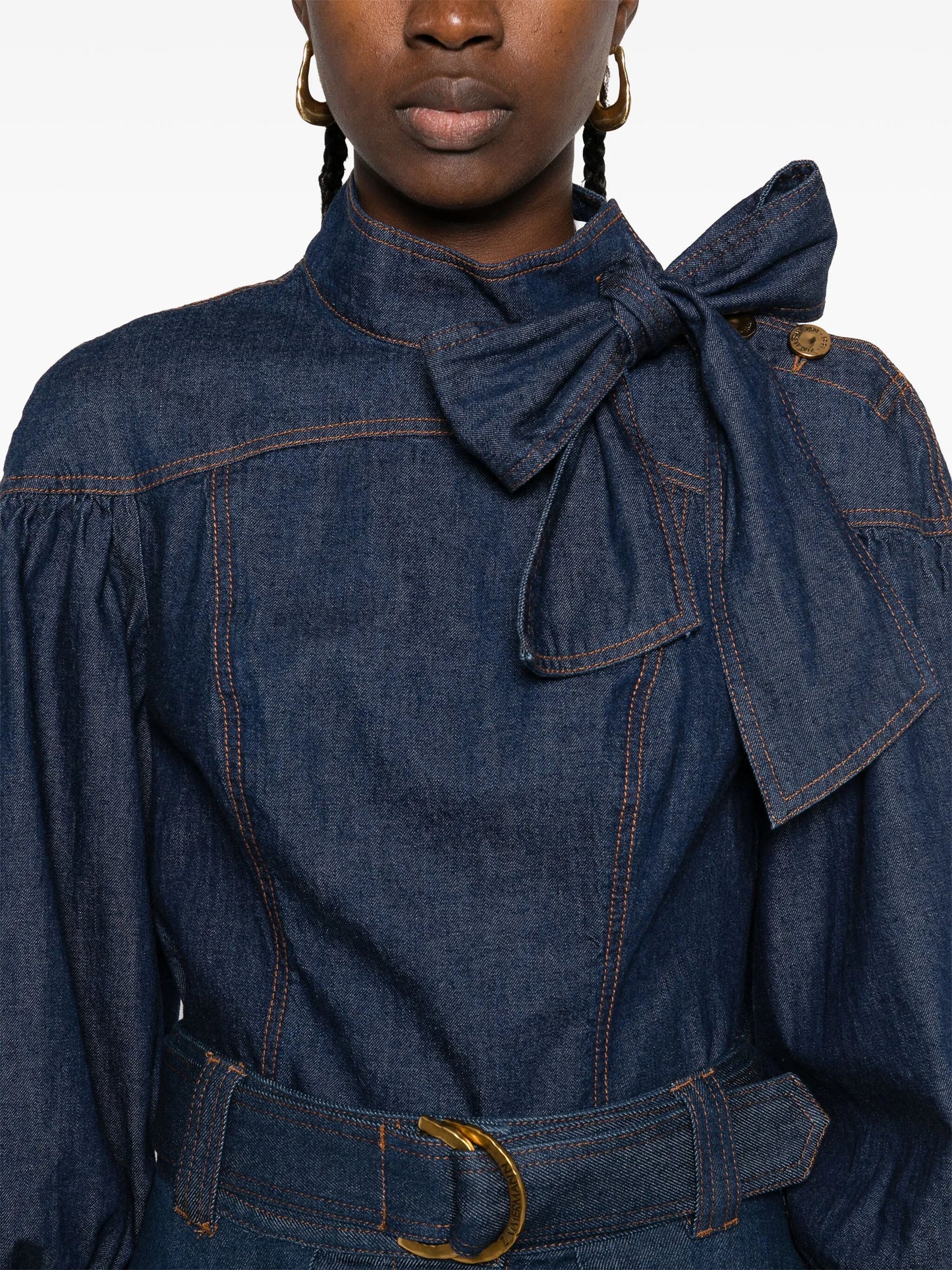 bow-detailed puff-sleeve blouse