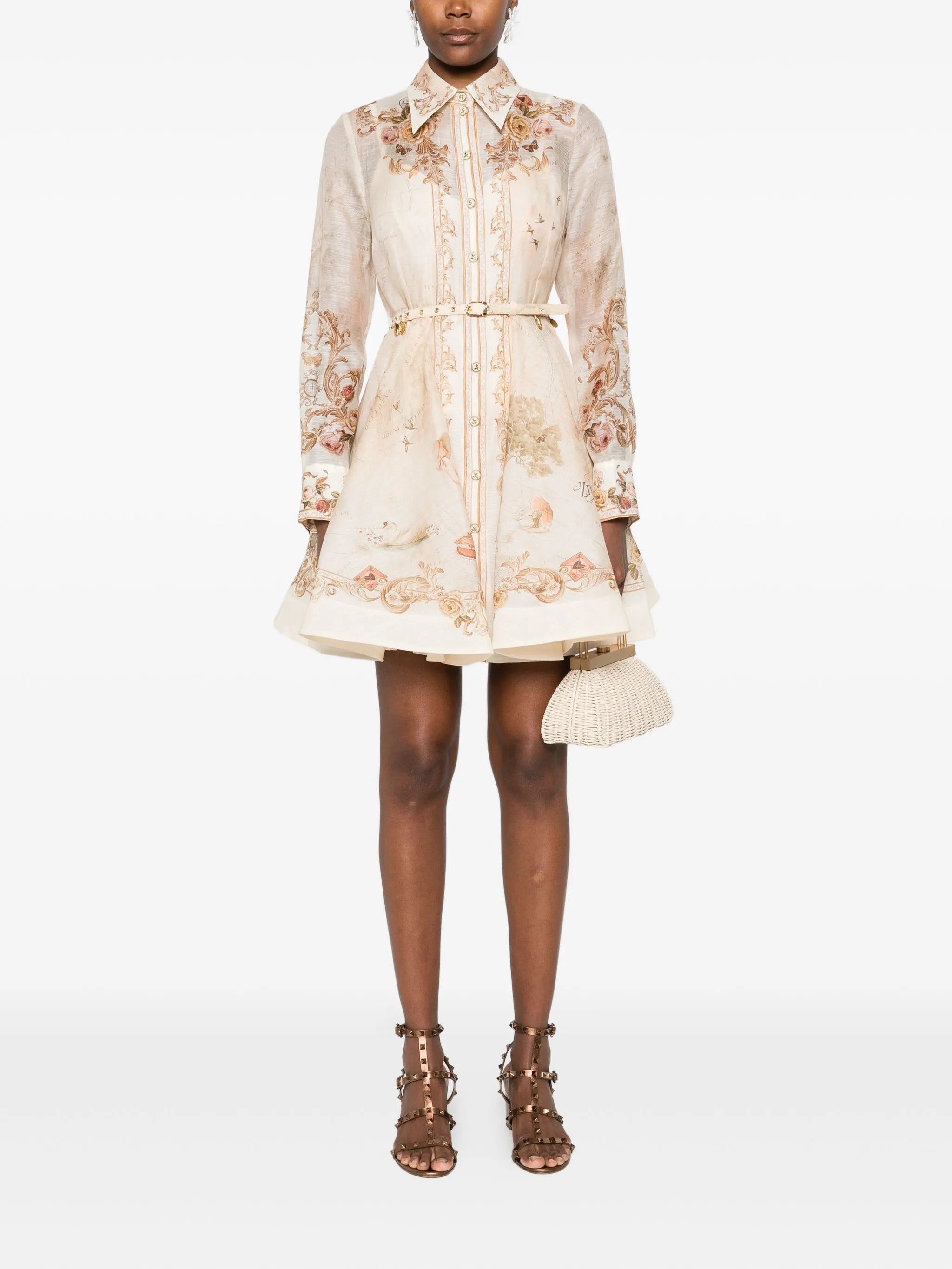 floral-print belted mini dress