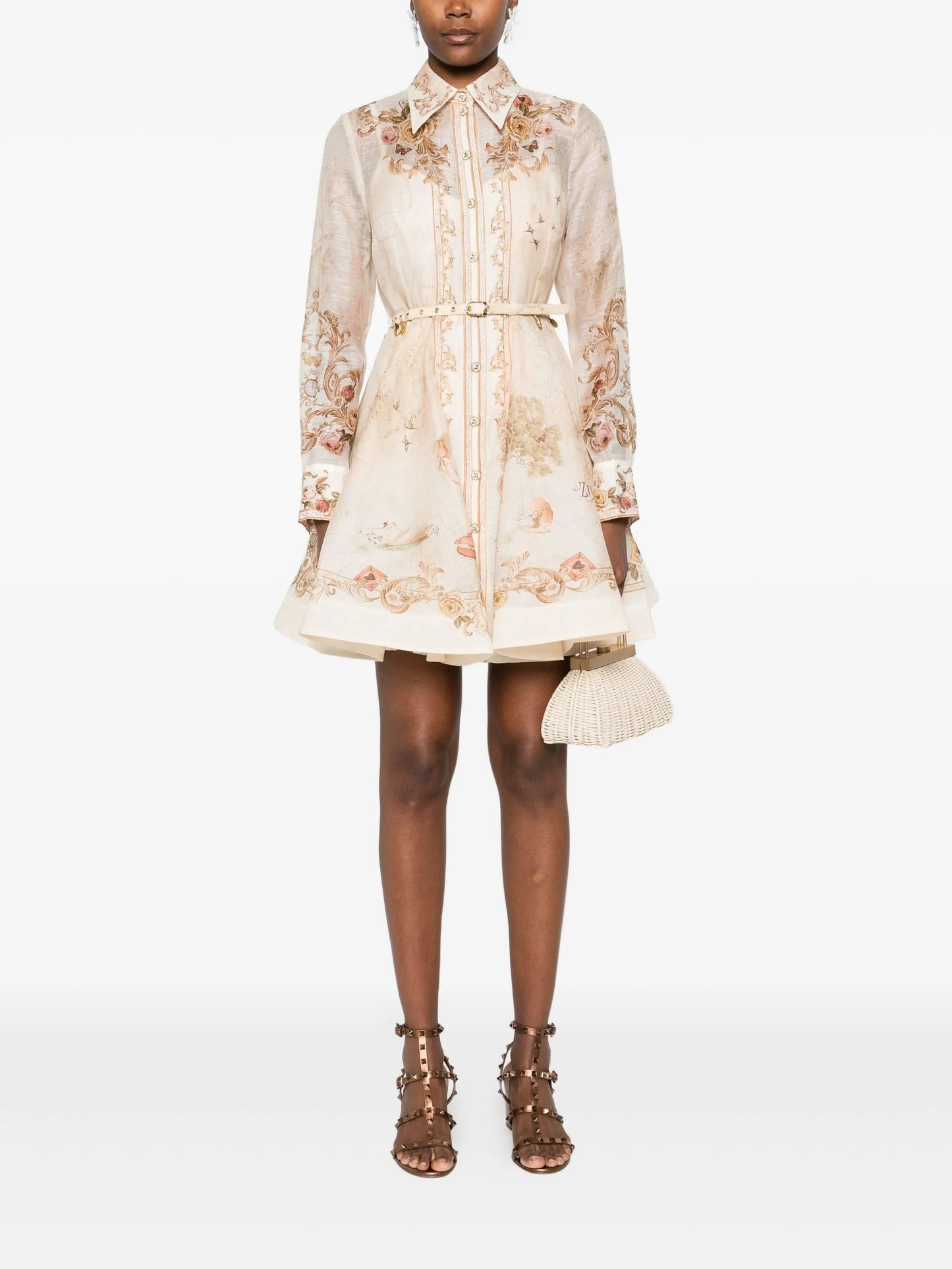 floral-print belted mini dress
