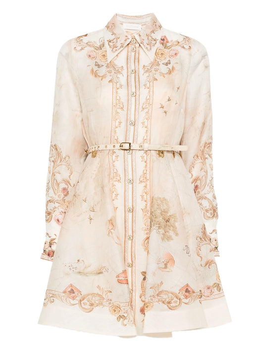 floral-print belted mini dress