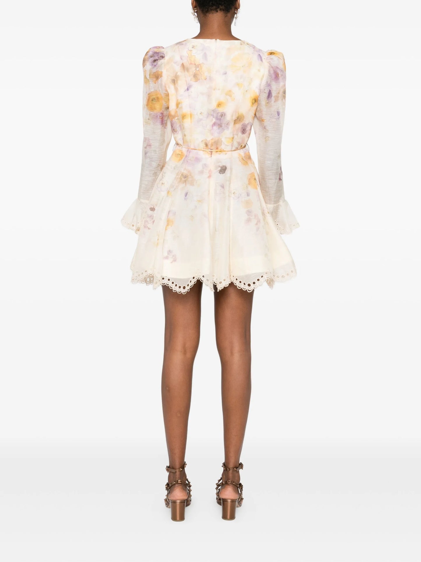 embroidered lace-trimmed mini dress