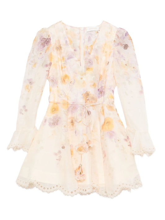 embroidered lace-trimmed mini dress
