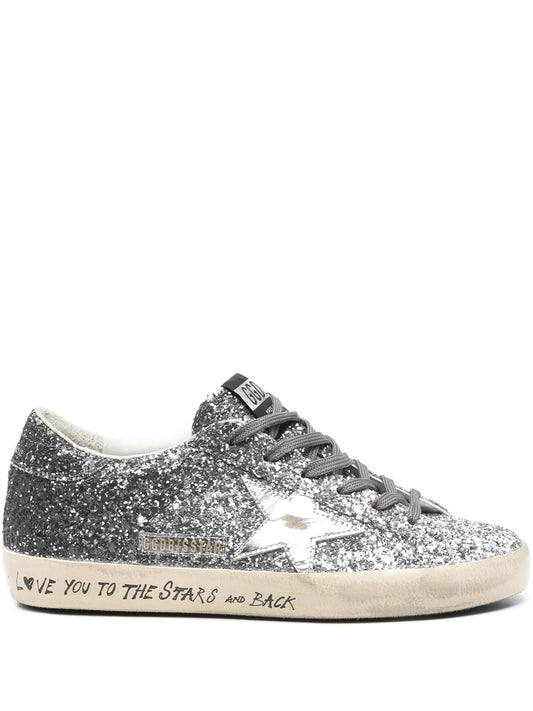 Super Star trainers with glitter upper and silver metallic leather star