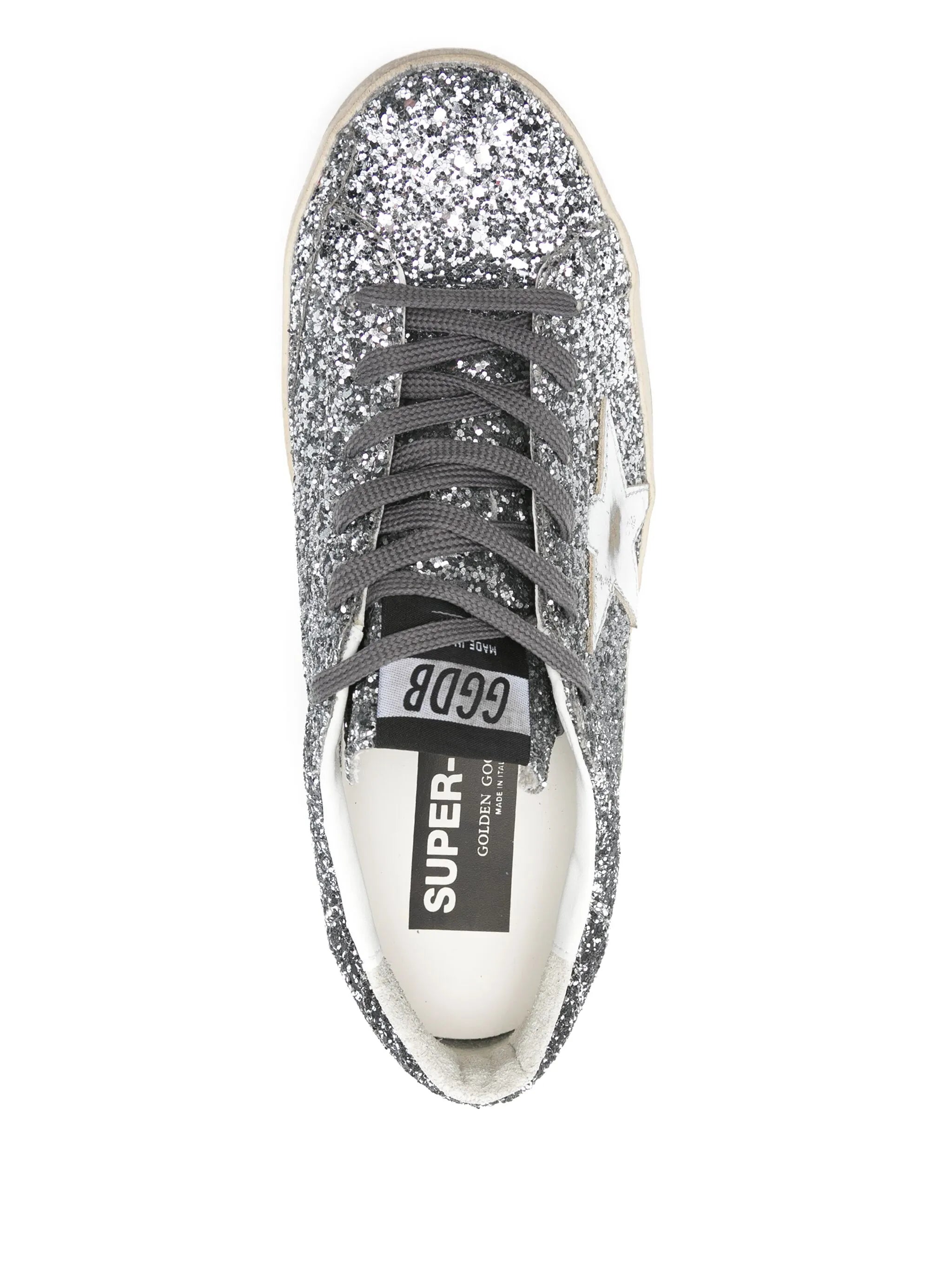 Super Star trainers with glitter upper and silver metallic leather star