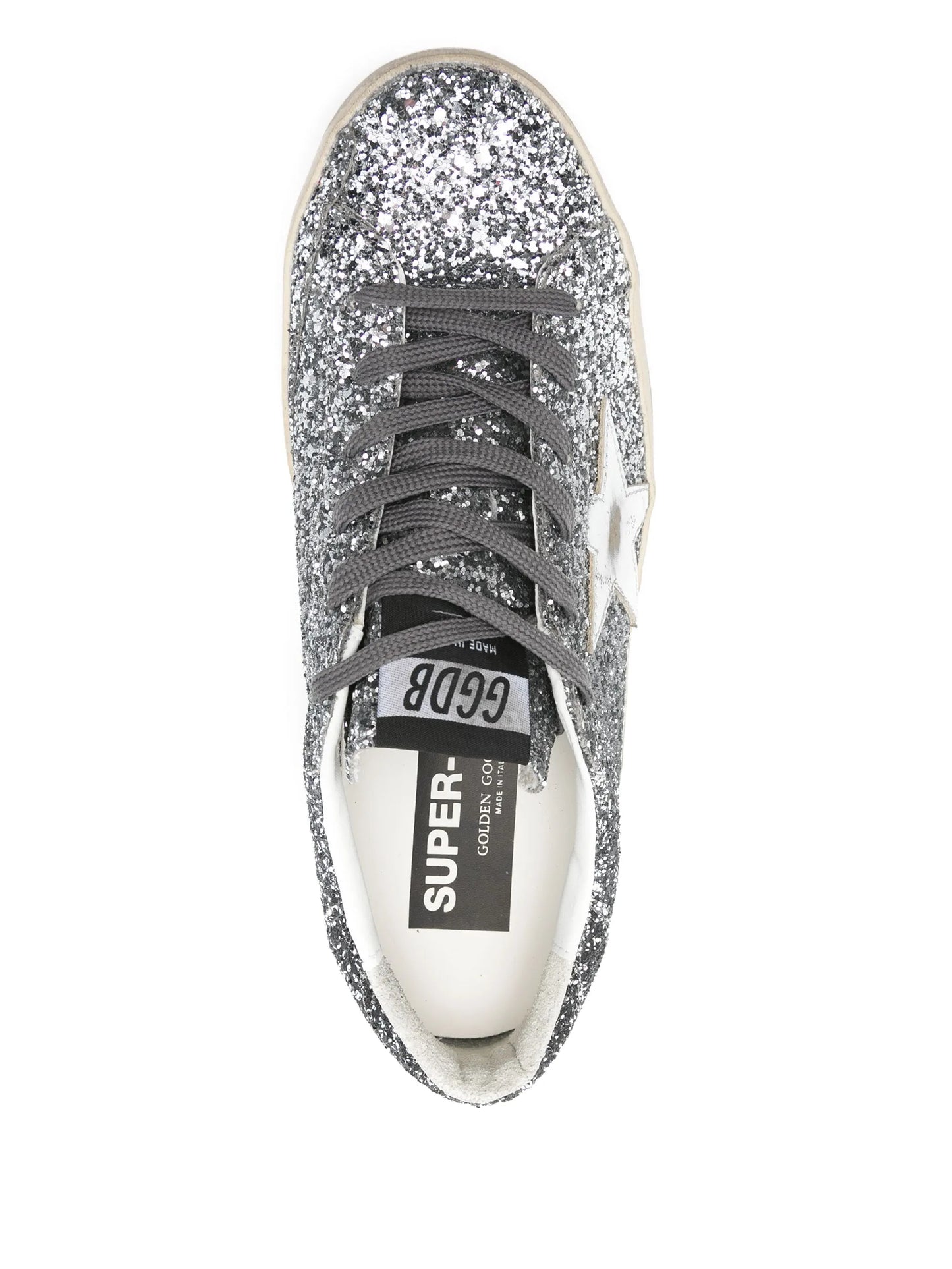 Super Star trainers with glitter upper and silver metallic leather star