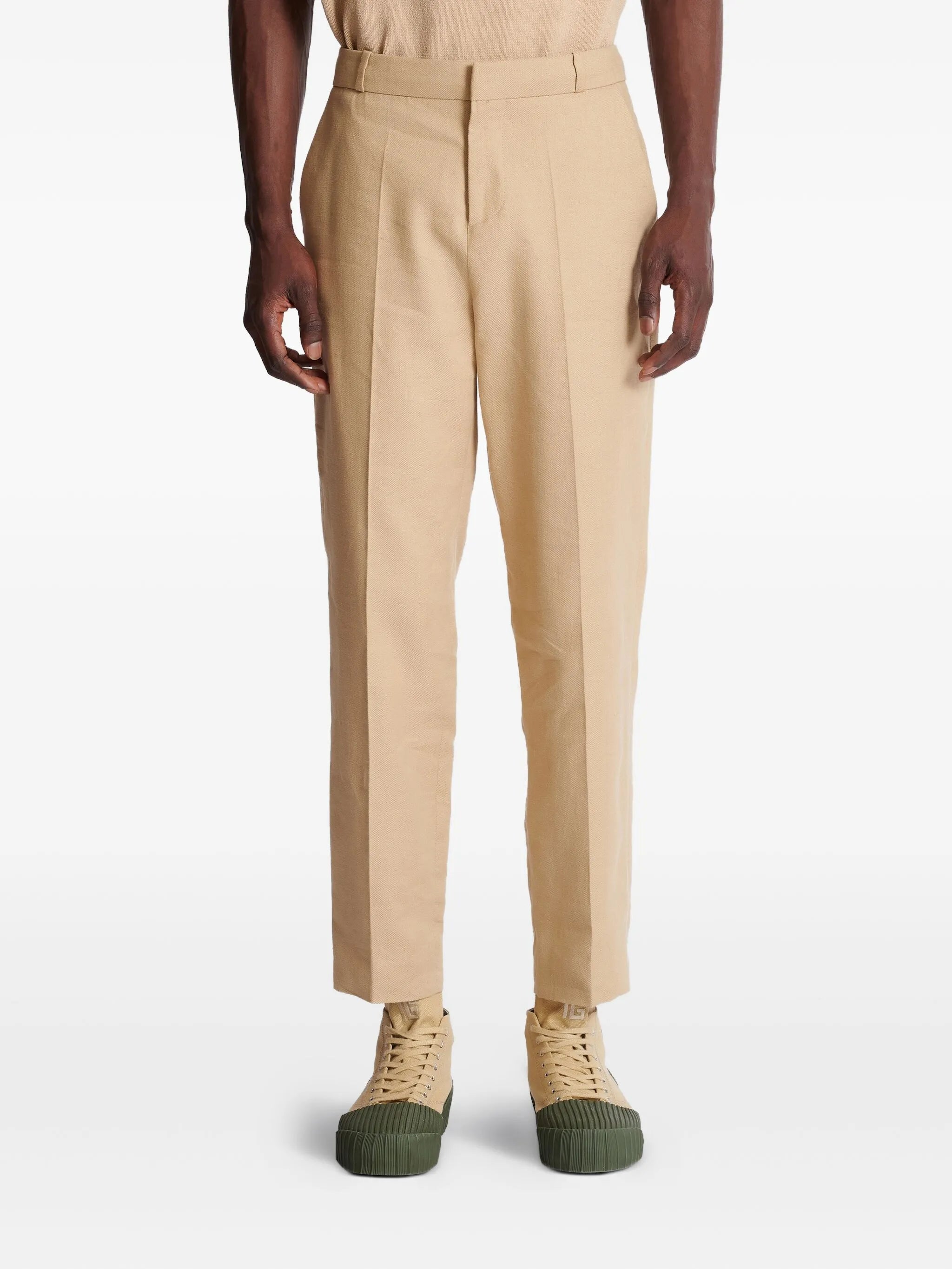 pressed-crease trousers