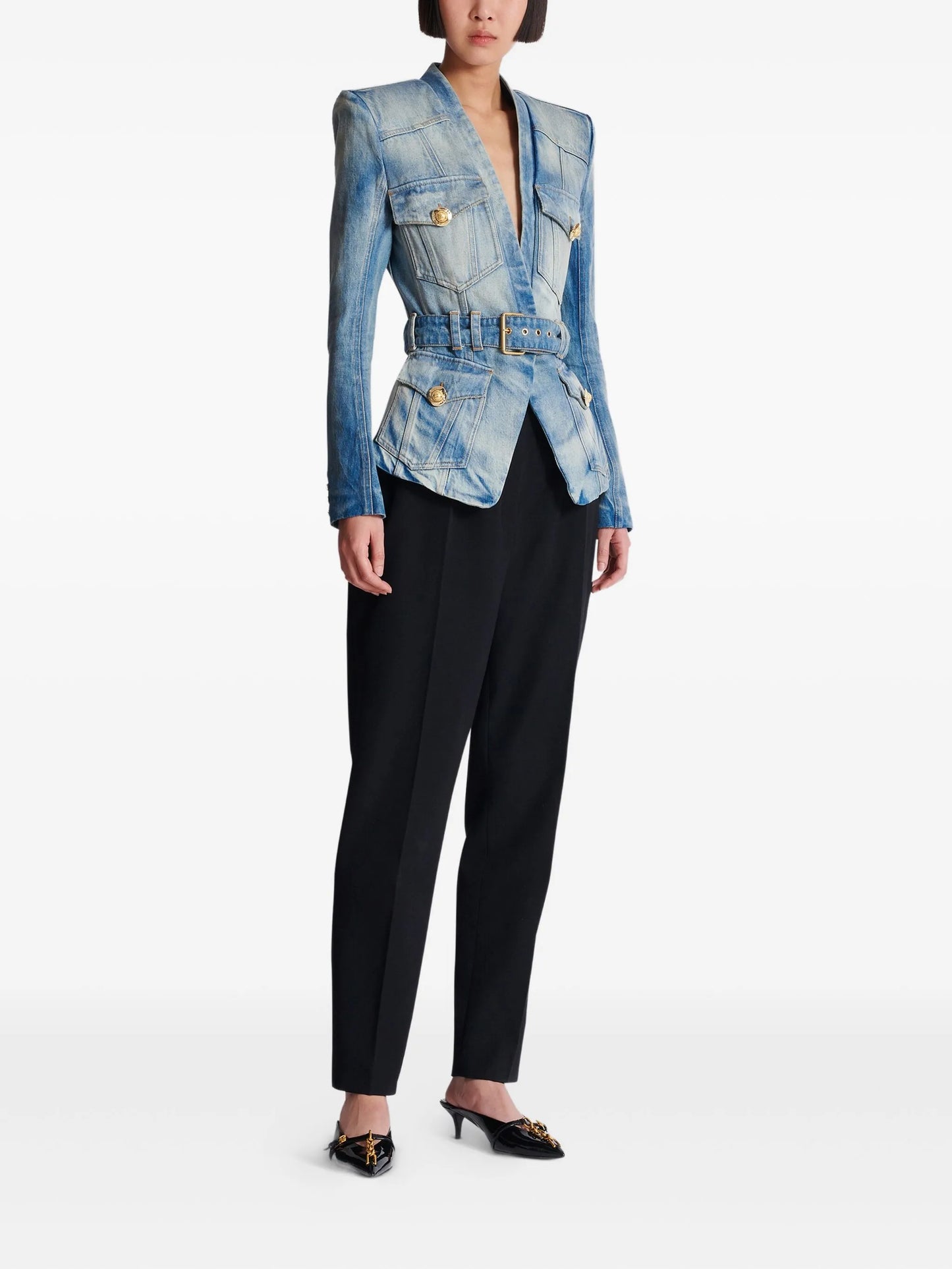 belted denim jacket