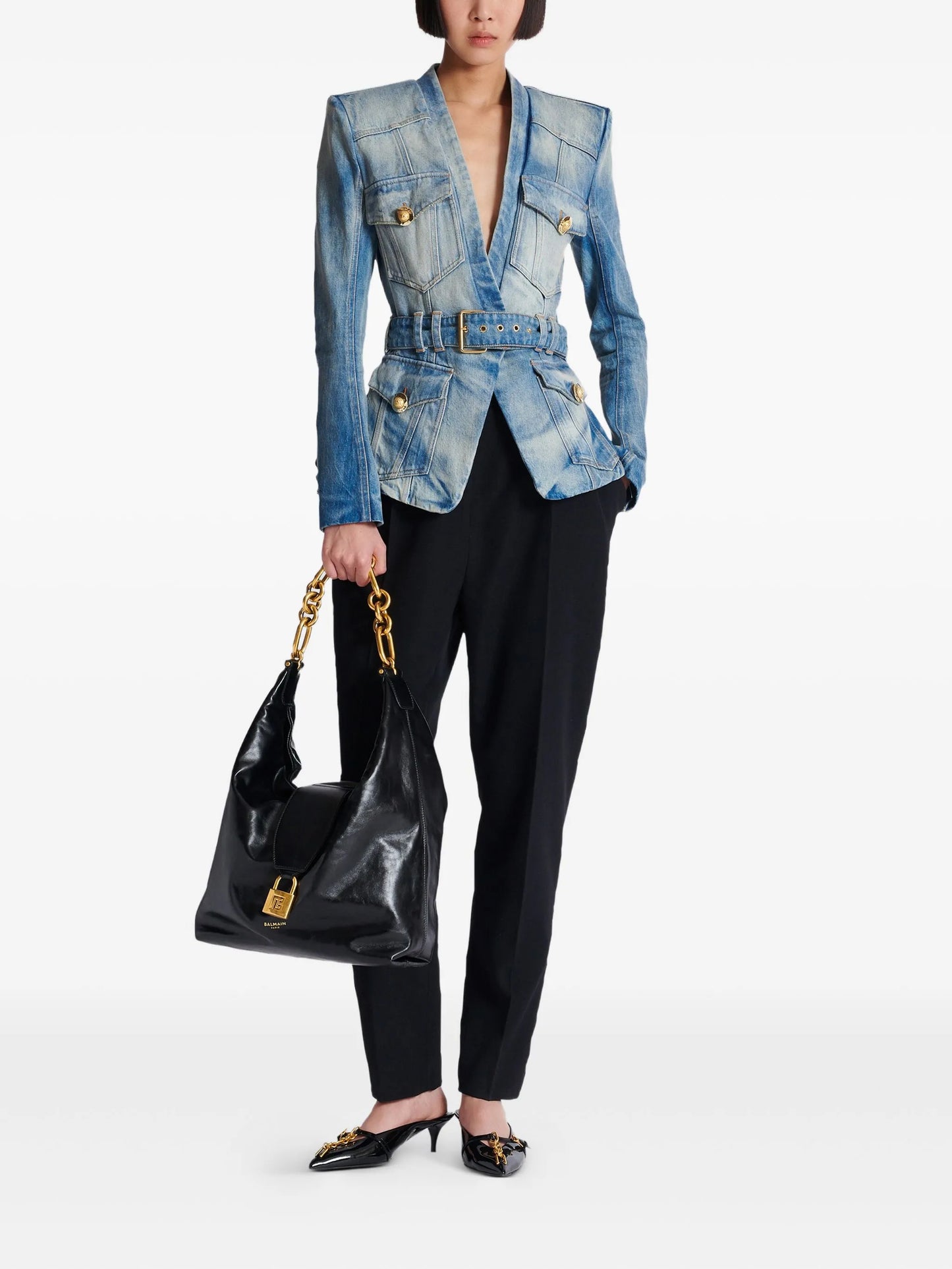 belted denim jacket