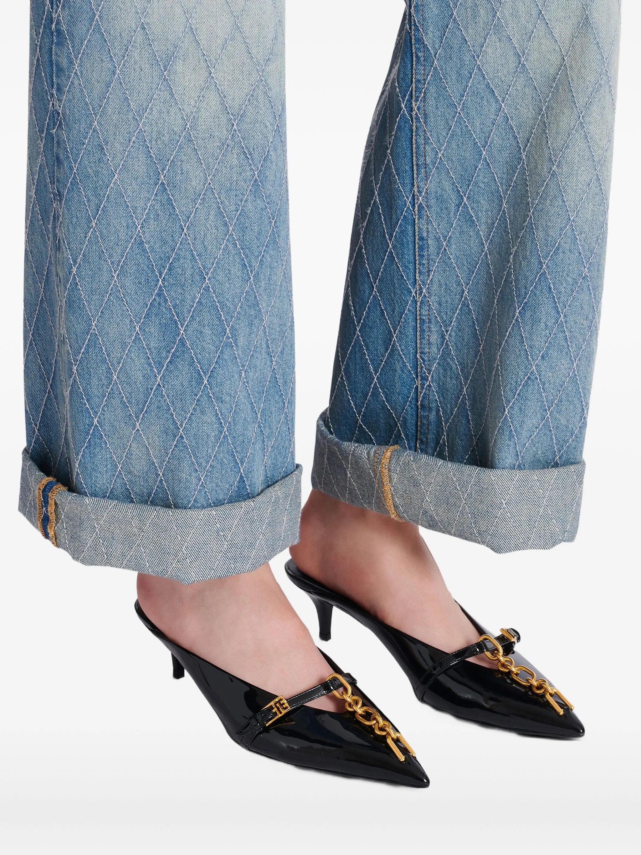 Sync patent leather mules