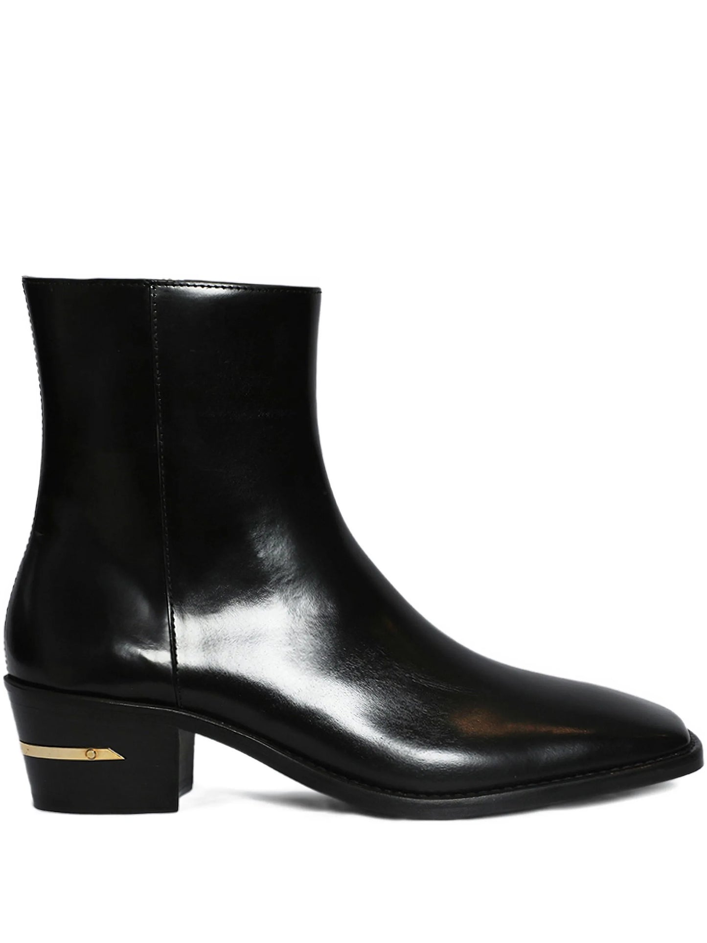 metallic-heel leather boots