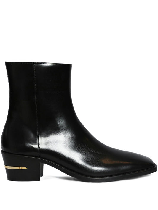 metallic-heel leather boots